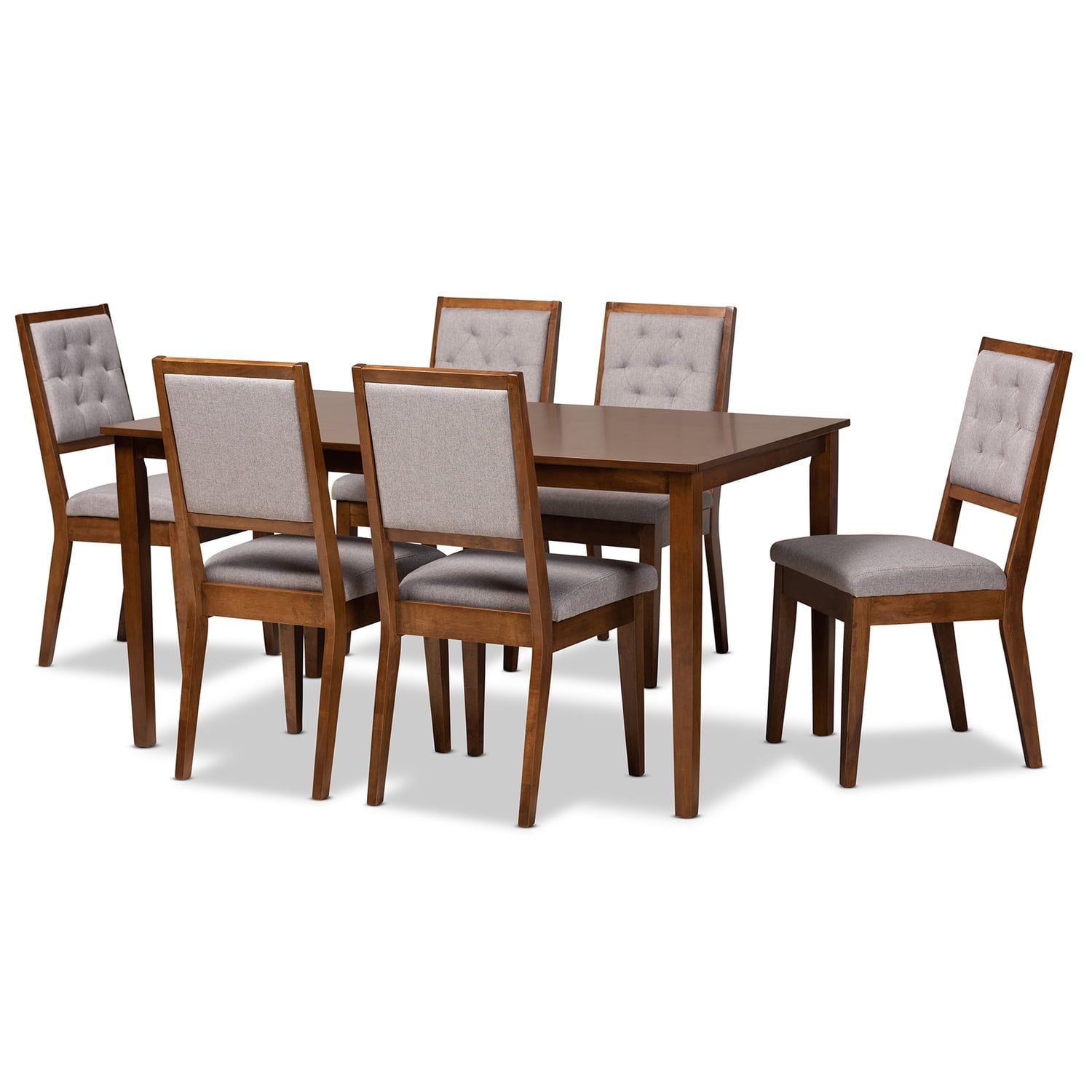 Suvi Contemporary Grey Fabric & Walnut Wood 7-Piece Dining Set