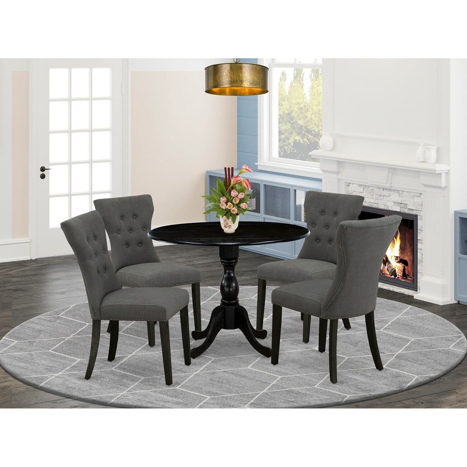 Gotham Grey Linen and Black Wire-Brushed 5-Piece Dining Set