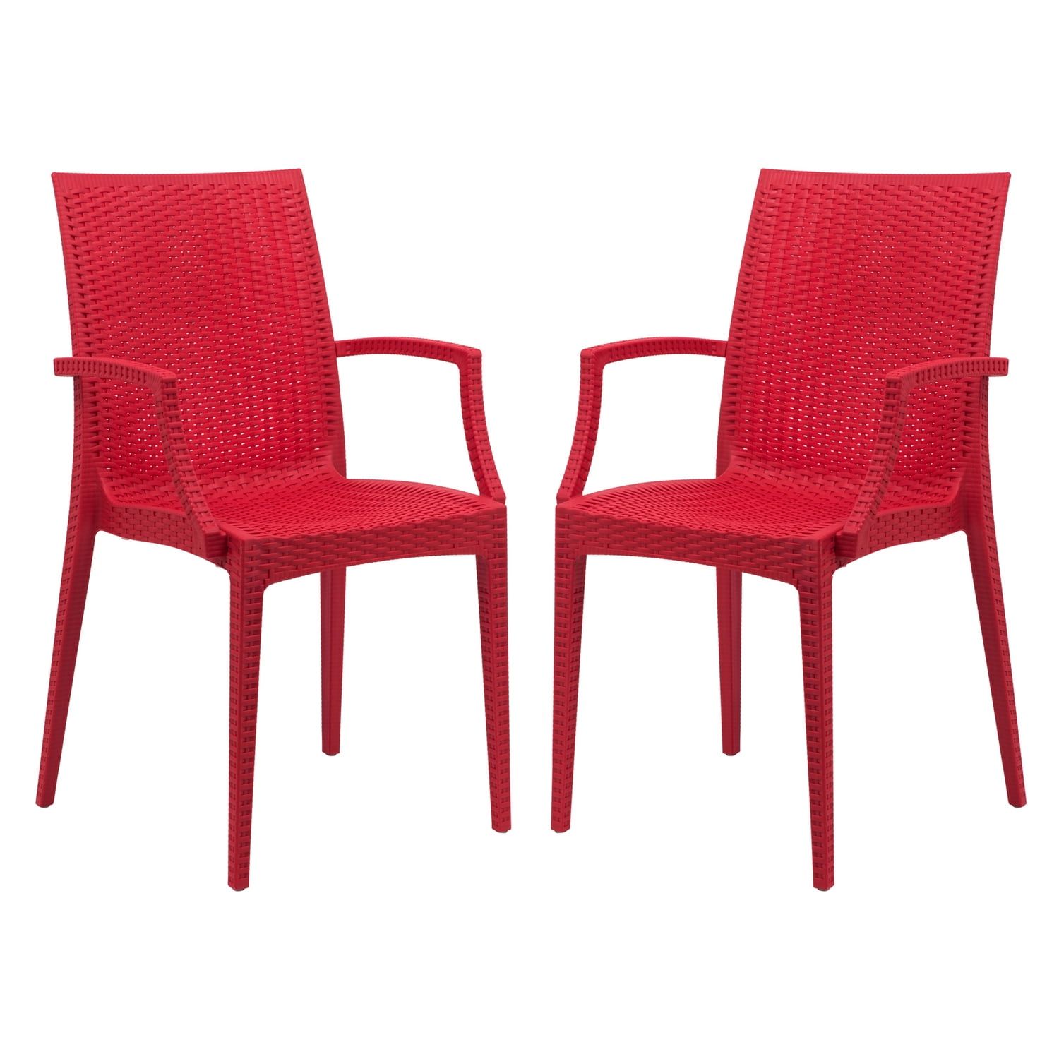 Modernist Red Weave Indoor/Outdoor Dining Chair Set of 2