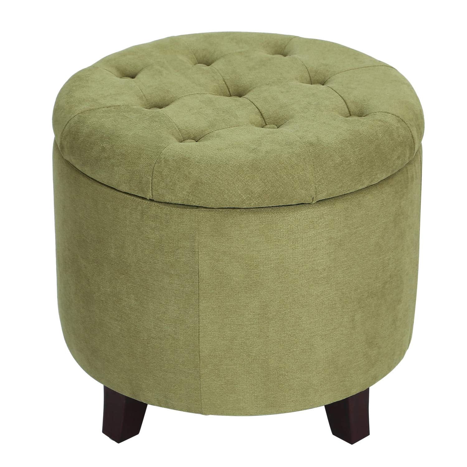 Kiwi Green Tufted Round Storage Ottoman with Wood Legs