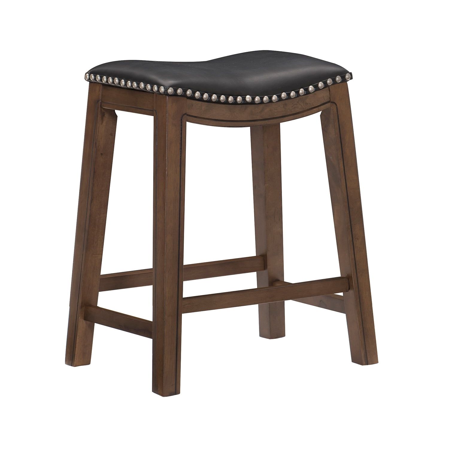 26" Black Saddle Style Wood Counter Stool with Faux Leather