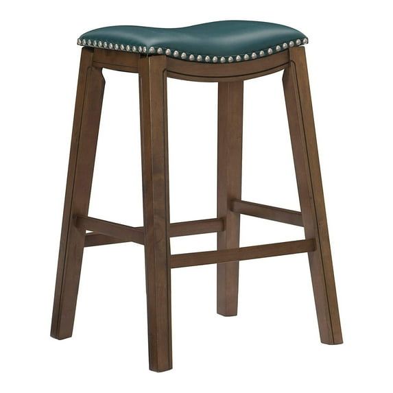 Contemporary Green Saddle-Style Wood Pub Stool 31''