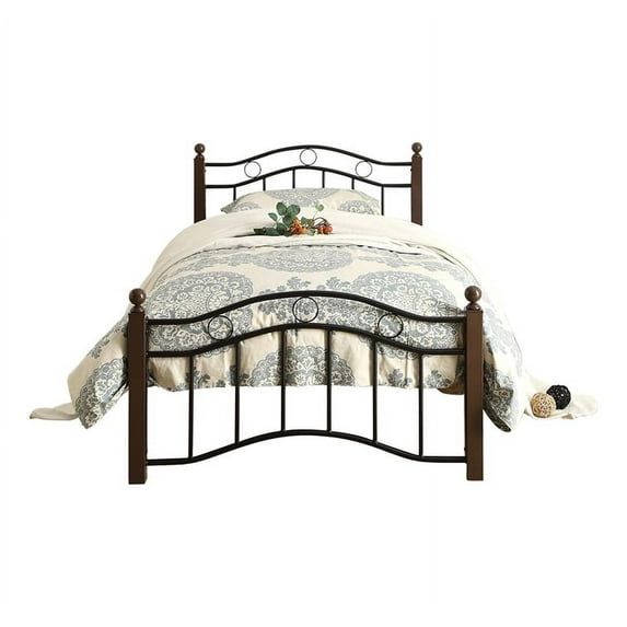 Averny Twin Black and Brown Metal Platform Bed Frame