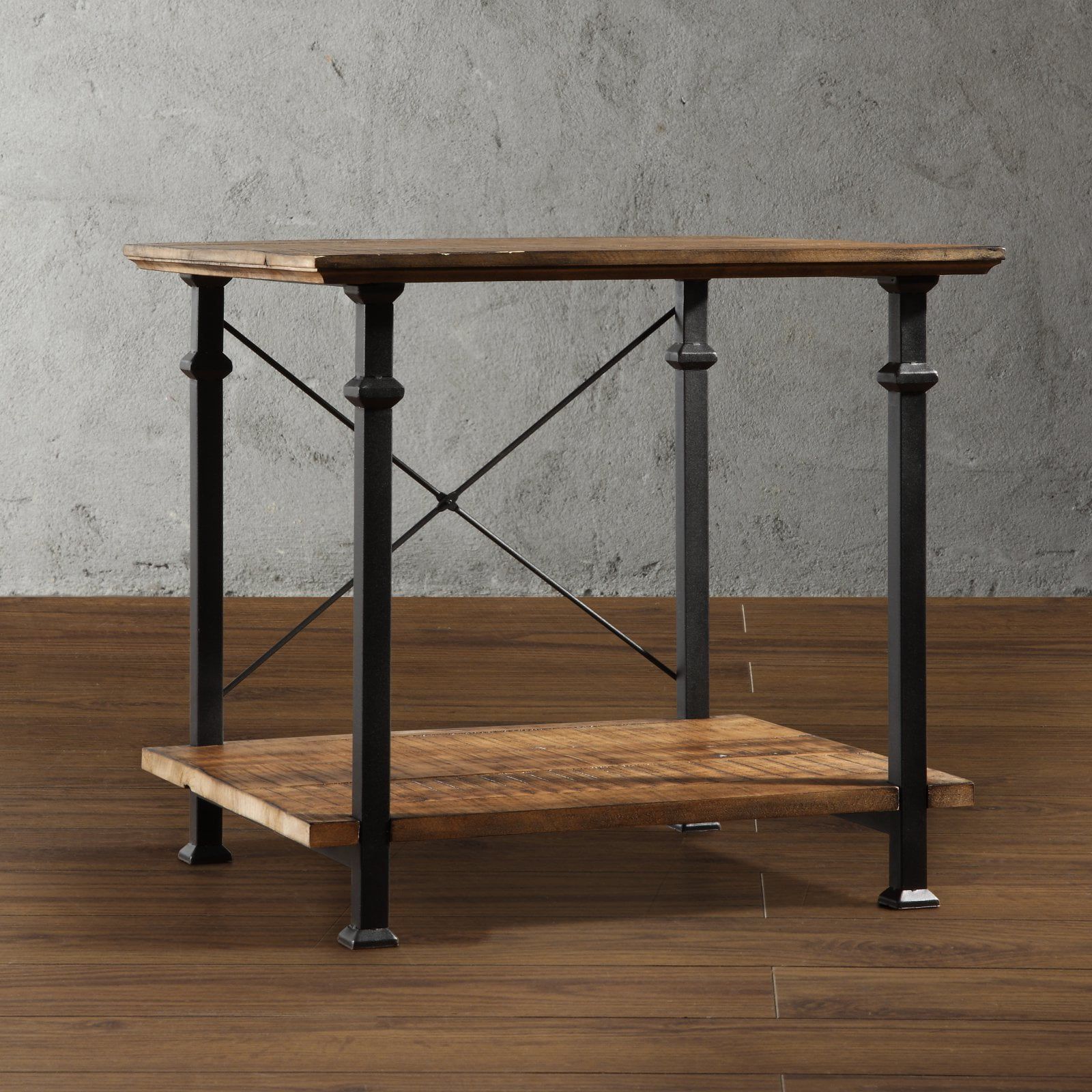 Industrial Rustic Burnished Wood & Metal End Table 24"x22"