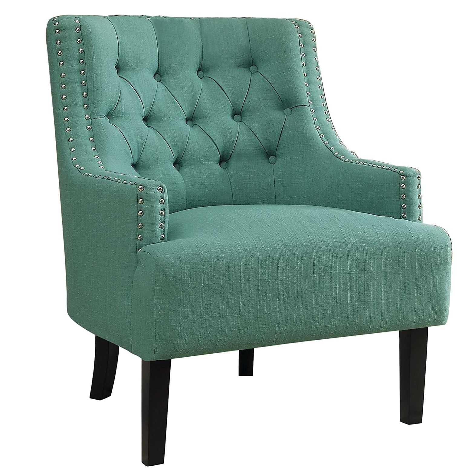 Teal Transitional Diamond Tufted Accent Chair with Nailhead Trim