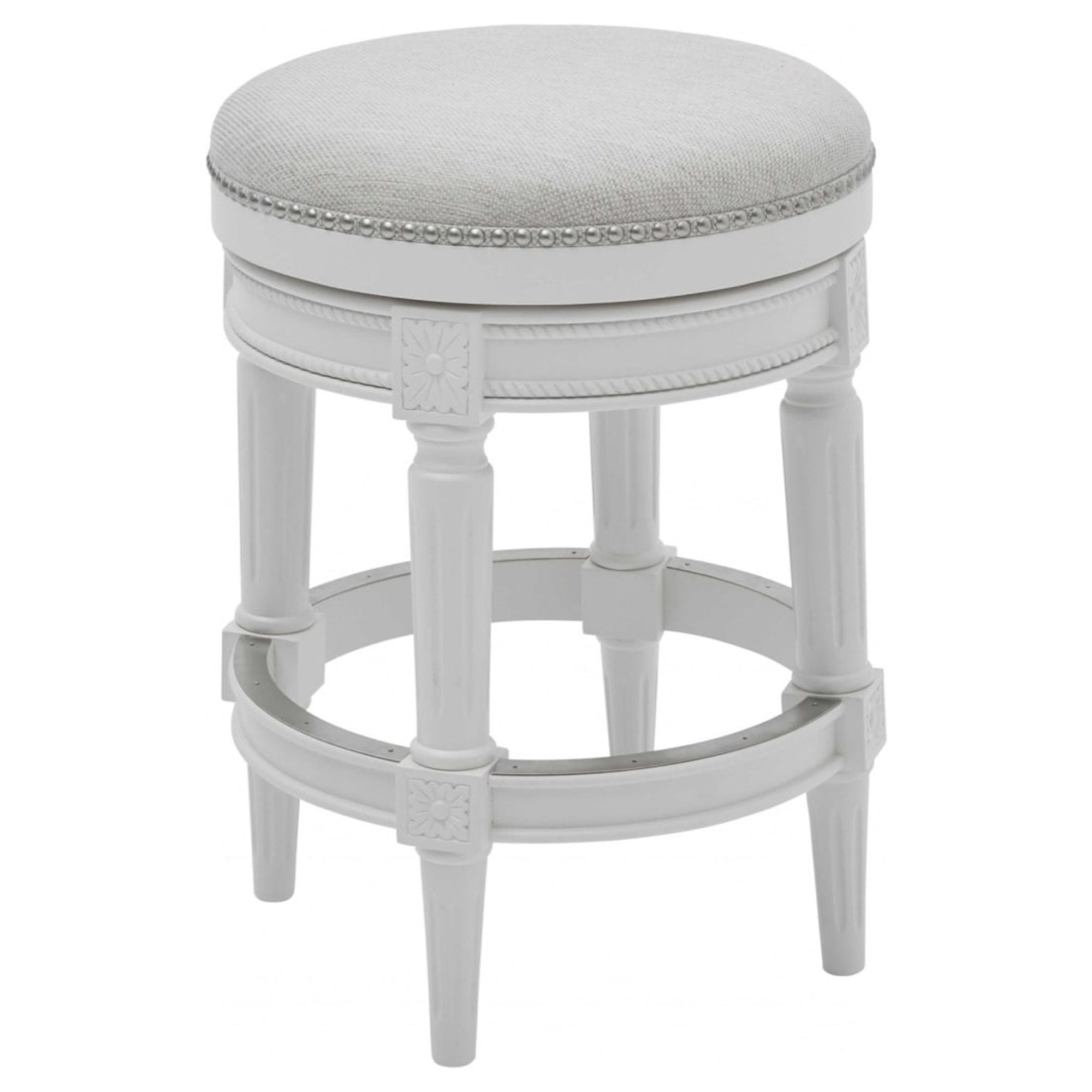 Alabaster White Swivel Round Wood Counter Stool