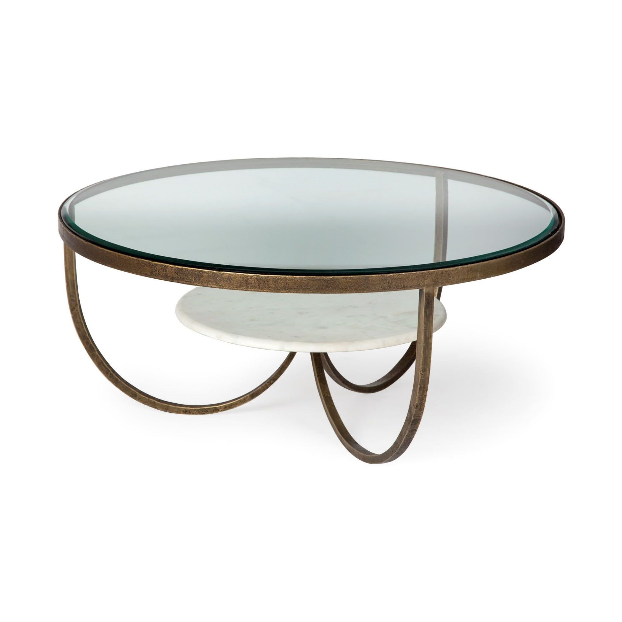 36" Round Glass and Gold Lift-Top Coffee Table with Storage