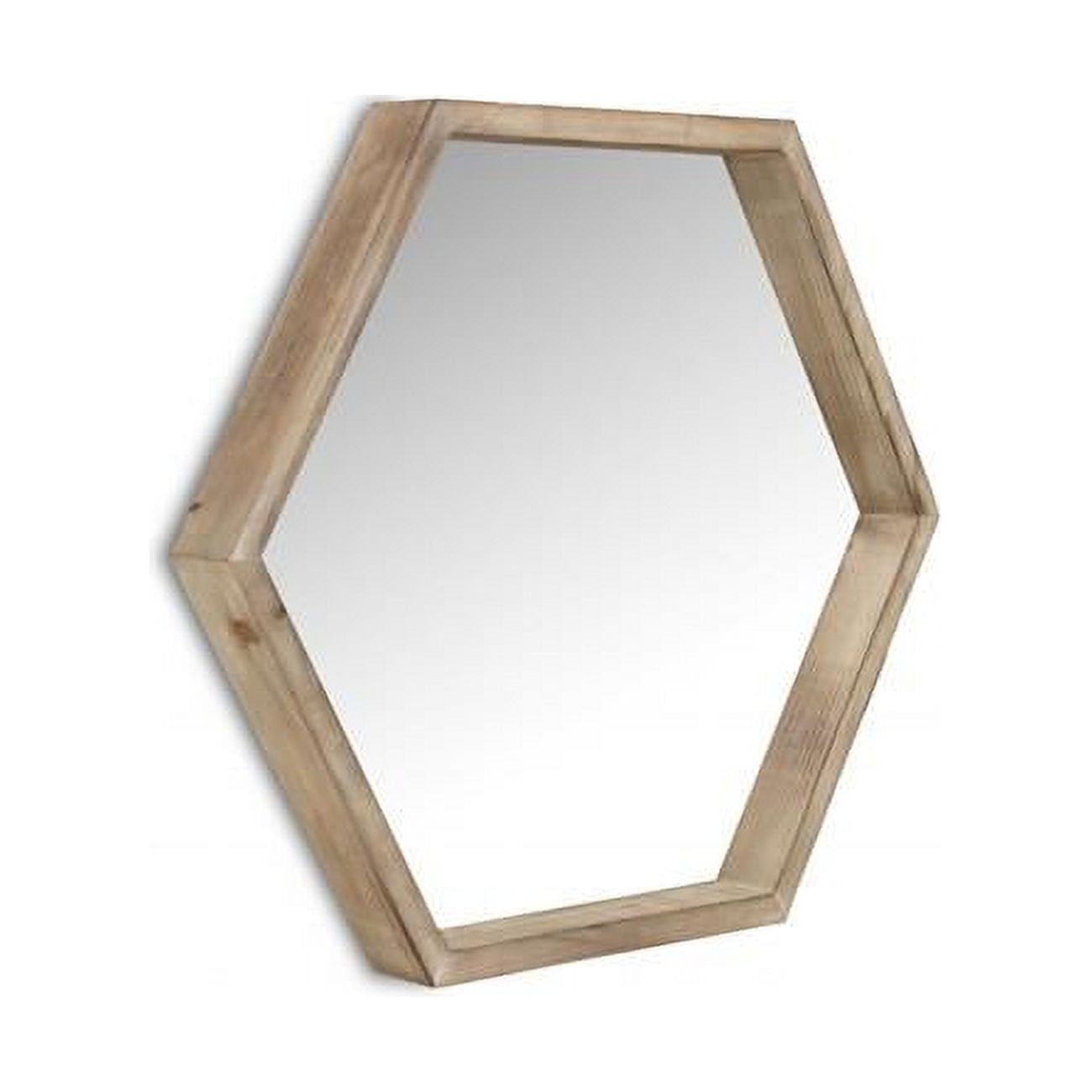 Modern Hexagonal Natural Wood Wall Mirror, 23.5" x 20.5"