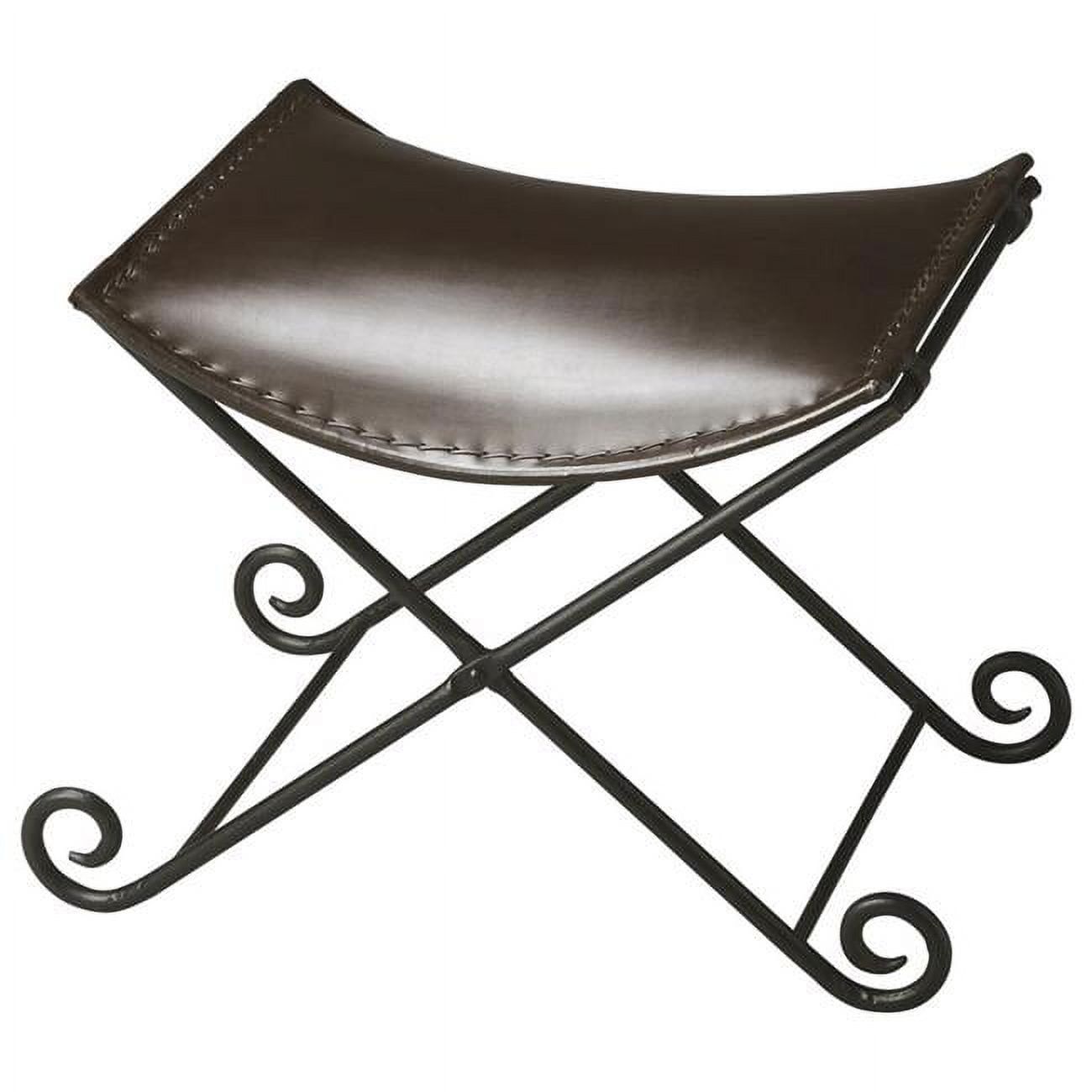 Transitional Dark Brown Leather & Iron Folding Stool