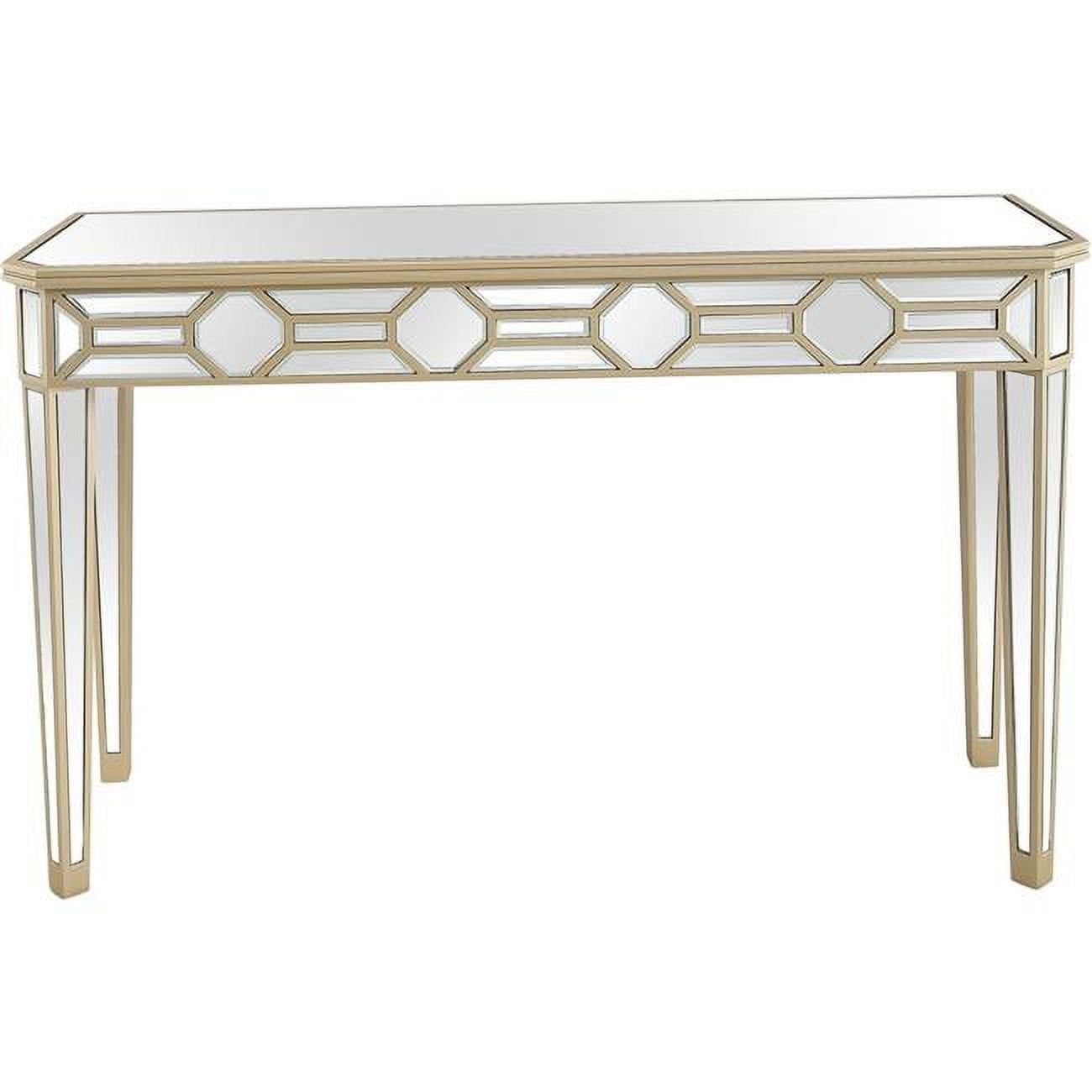 Gold Mirrored Console Table with Octagonal Accents