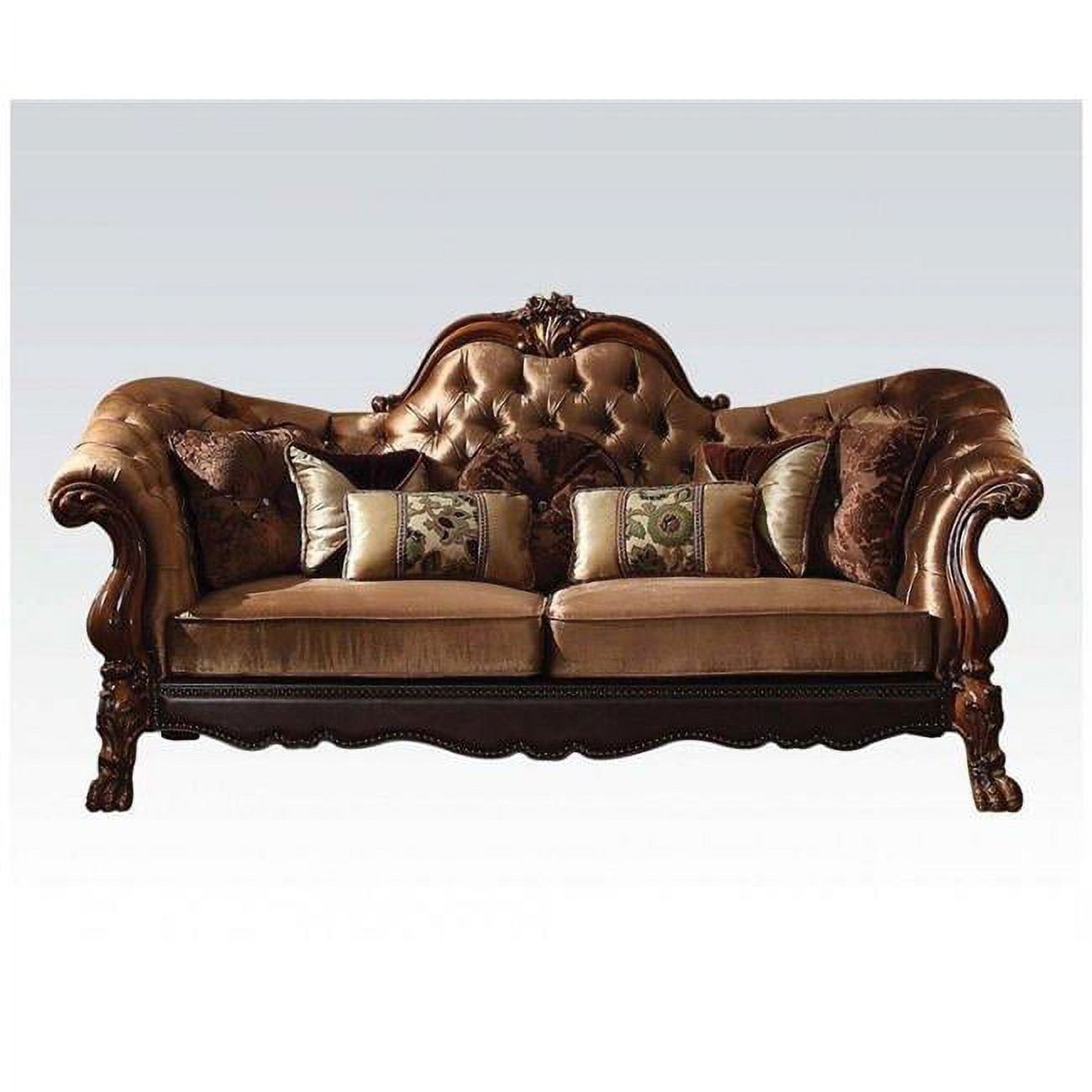 Elegant Brown Leather Sleeper Loveseat with Foam Cushioning and Wood Accents