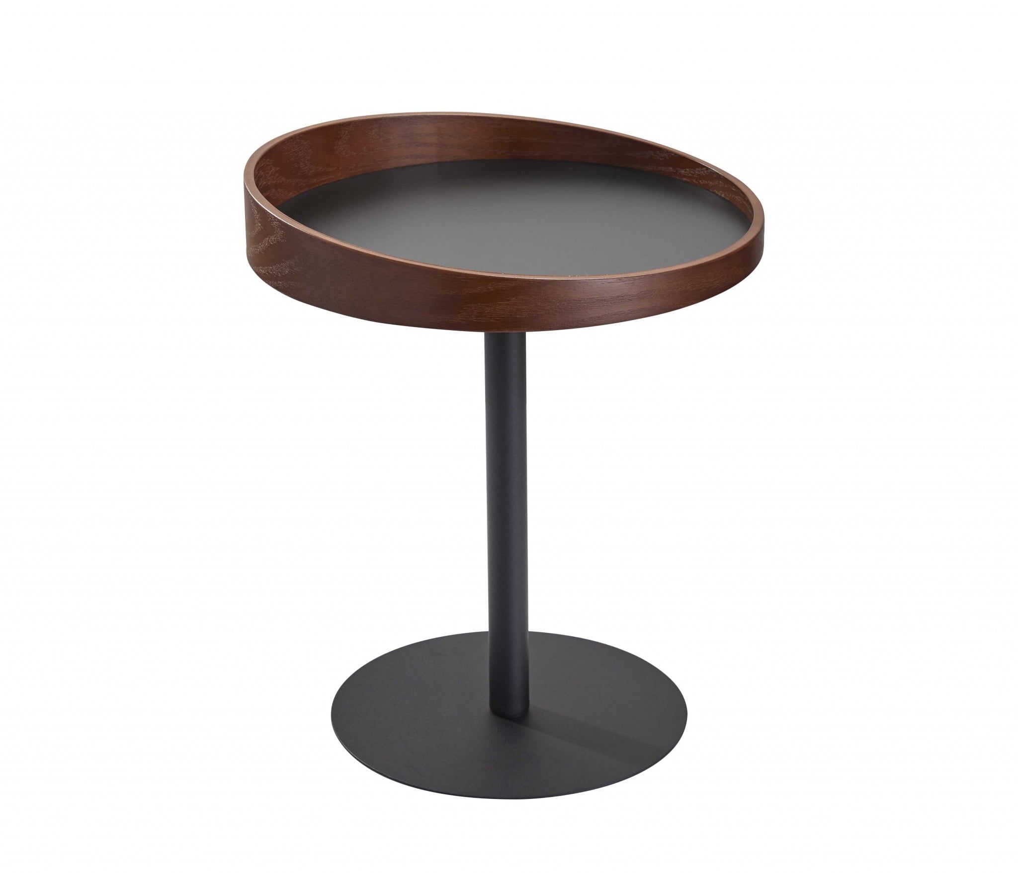 18" Round Black Metal and Oak Veneer End Table