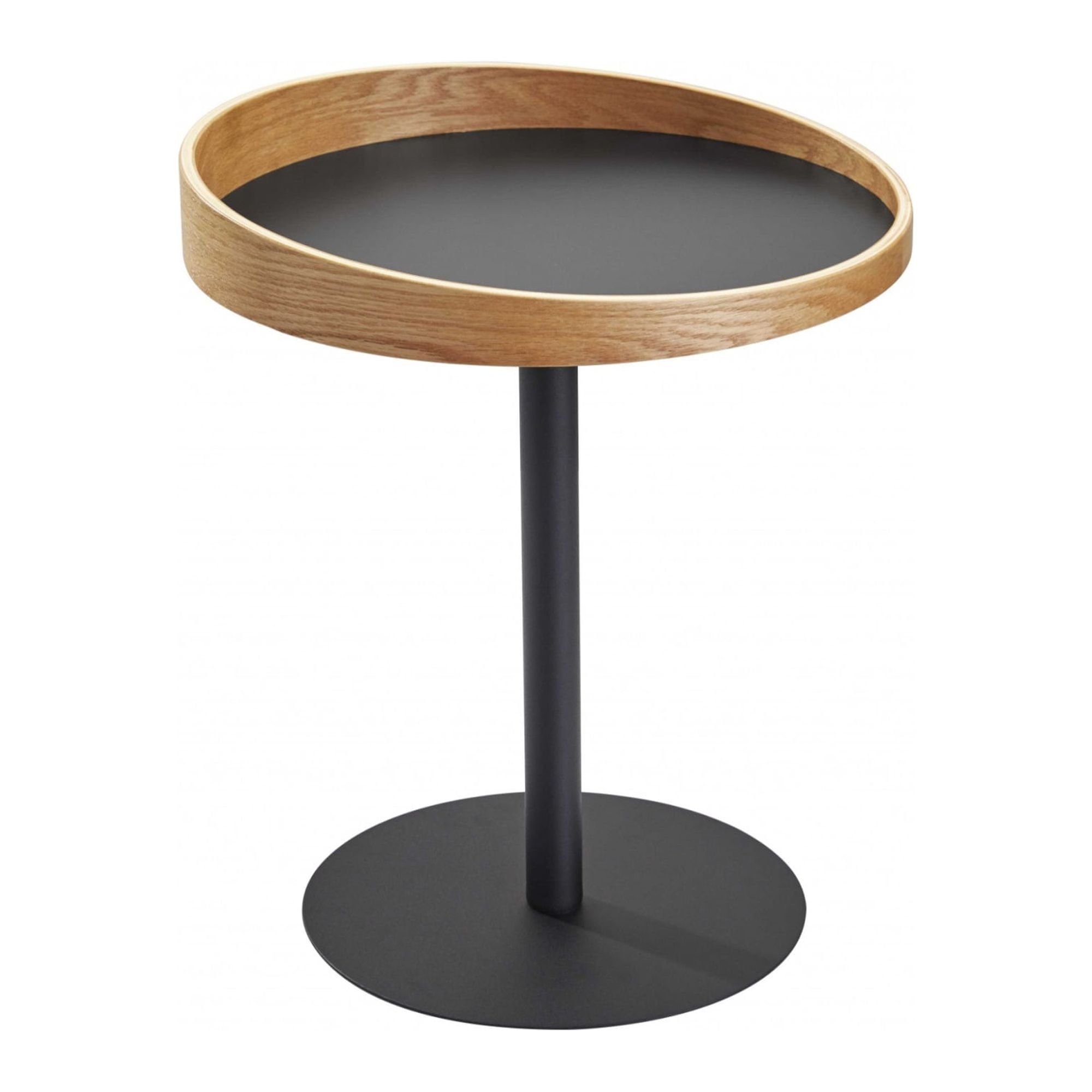 Black and Natural Round Wood and Metal End Table