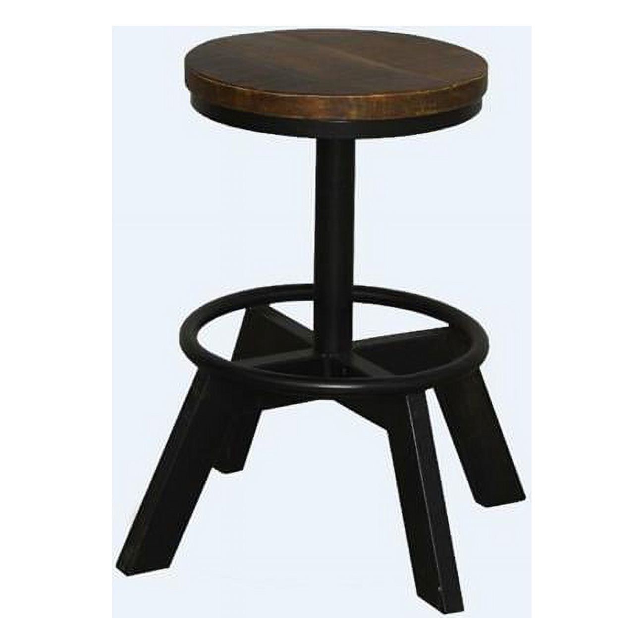 Industrial Chic Adjustable Black Iron & Dark Wood Backless Bar Stool