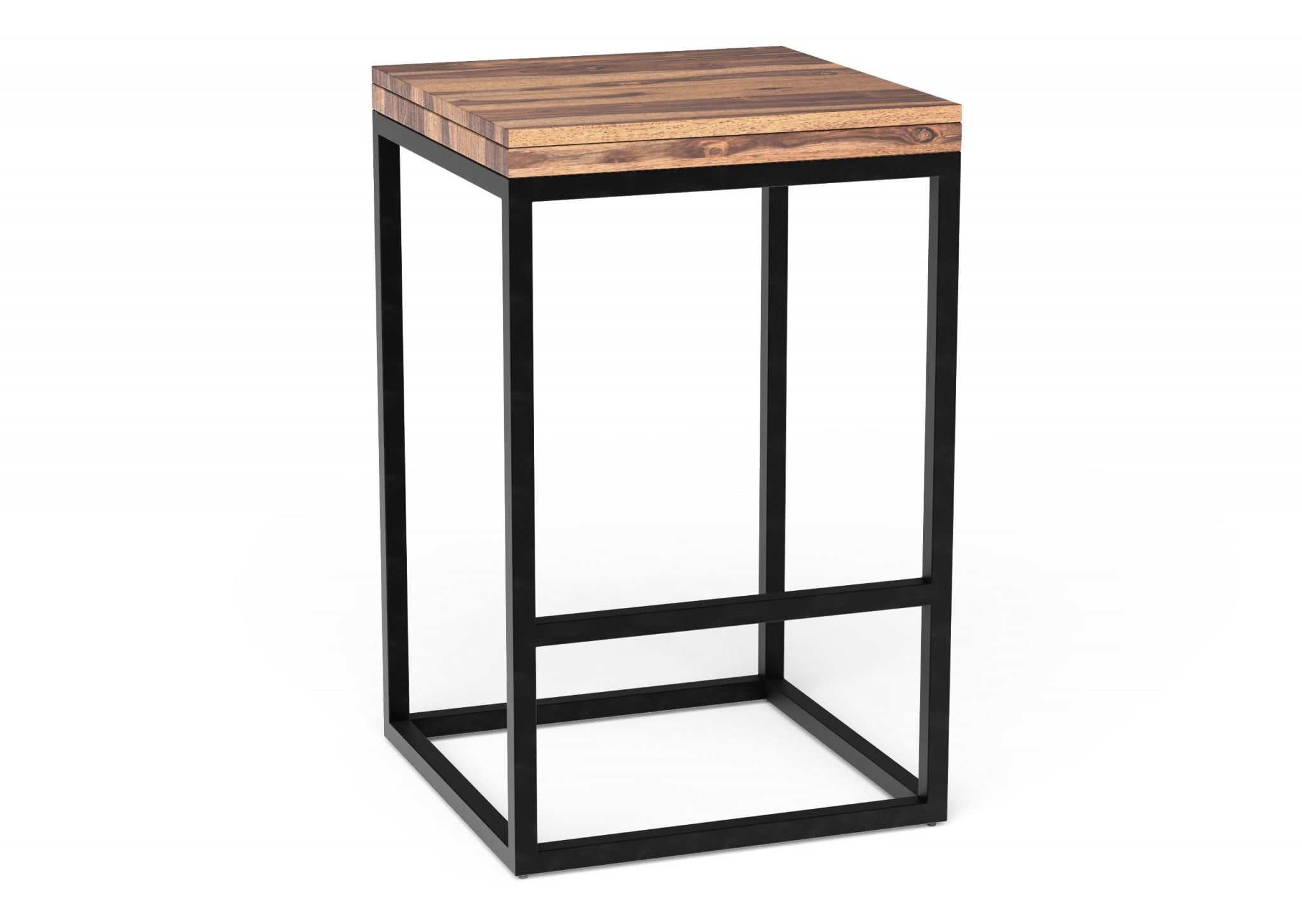 Sheesham Wood and Black Metal Backless Bar Stool