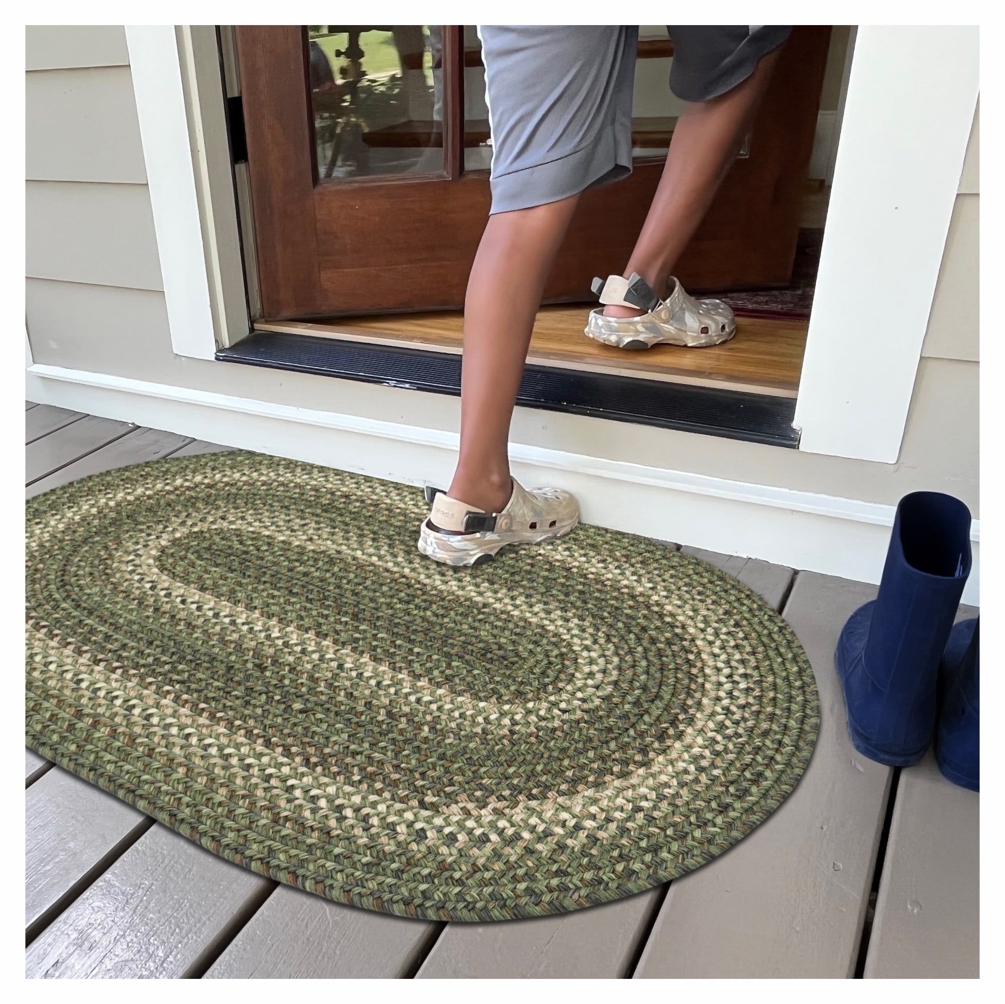 Cedar Ridge Green Oval Braided Wool Rug 20x30 Inches