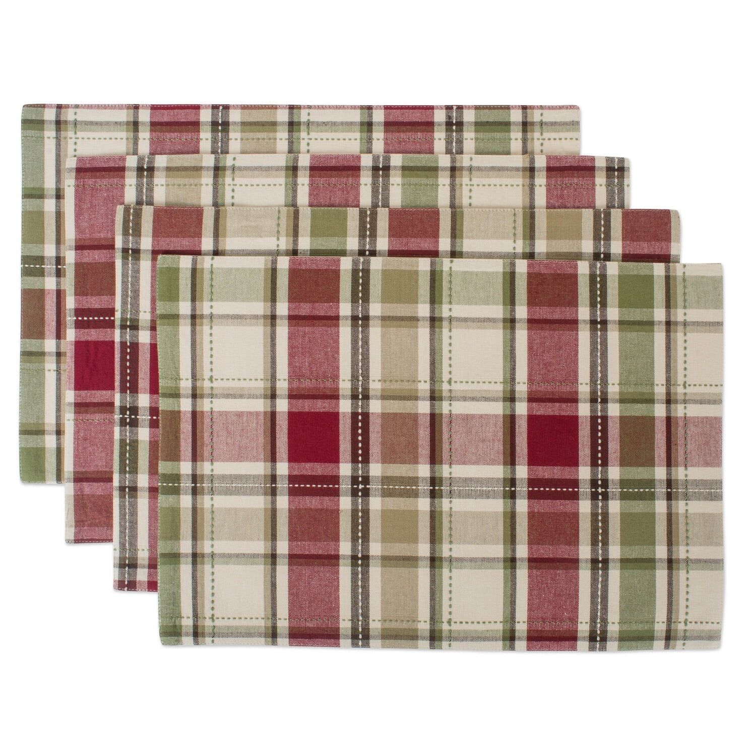 Rustic Fall Plaid Cotton Thanksgiving Placemat Set, 13x19, 4 Piece