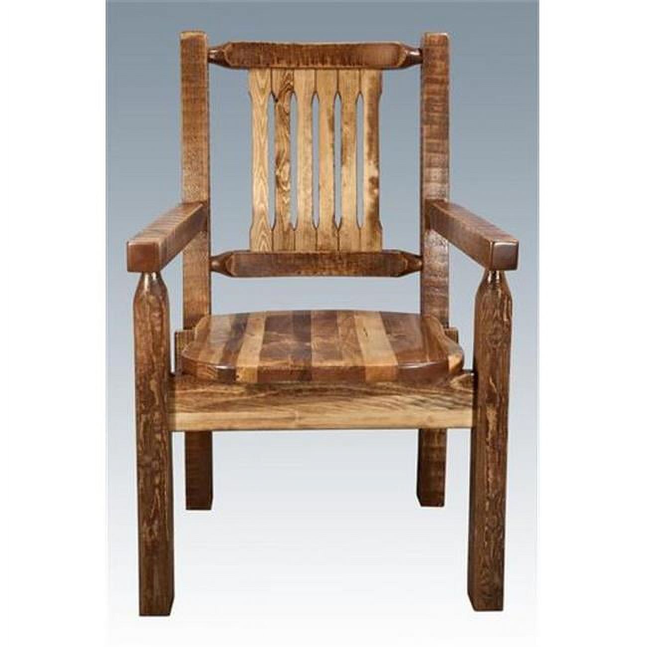 Early American High-Back Slat Arm Chair in Stained Wood