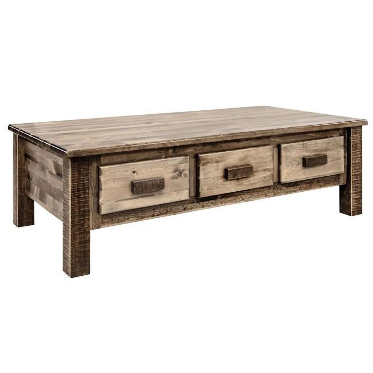 Rustic Homestead Pine Wood Rectangular Coffee Table with 6 Drawers