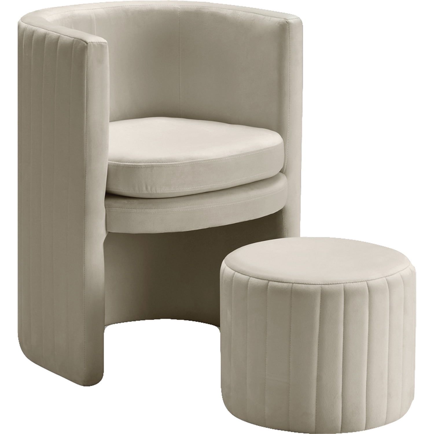 Elegant Cream Velvet Barrel Accent Chair with Ottoman