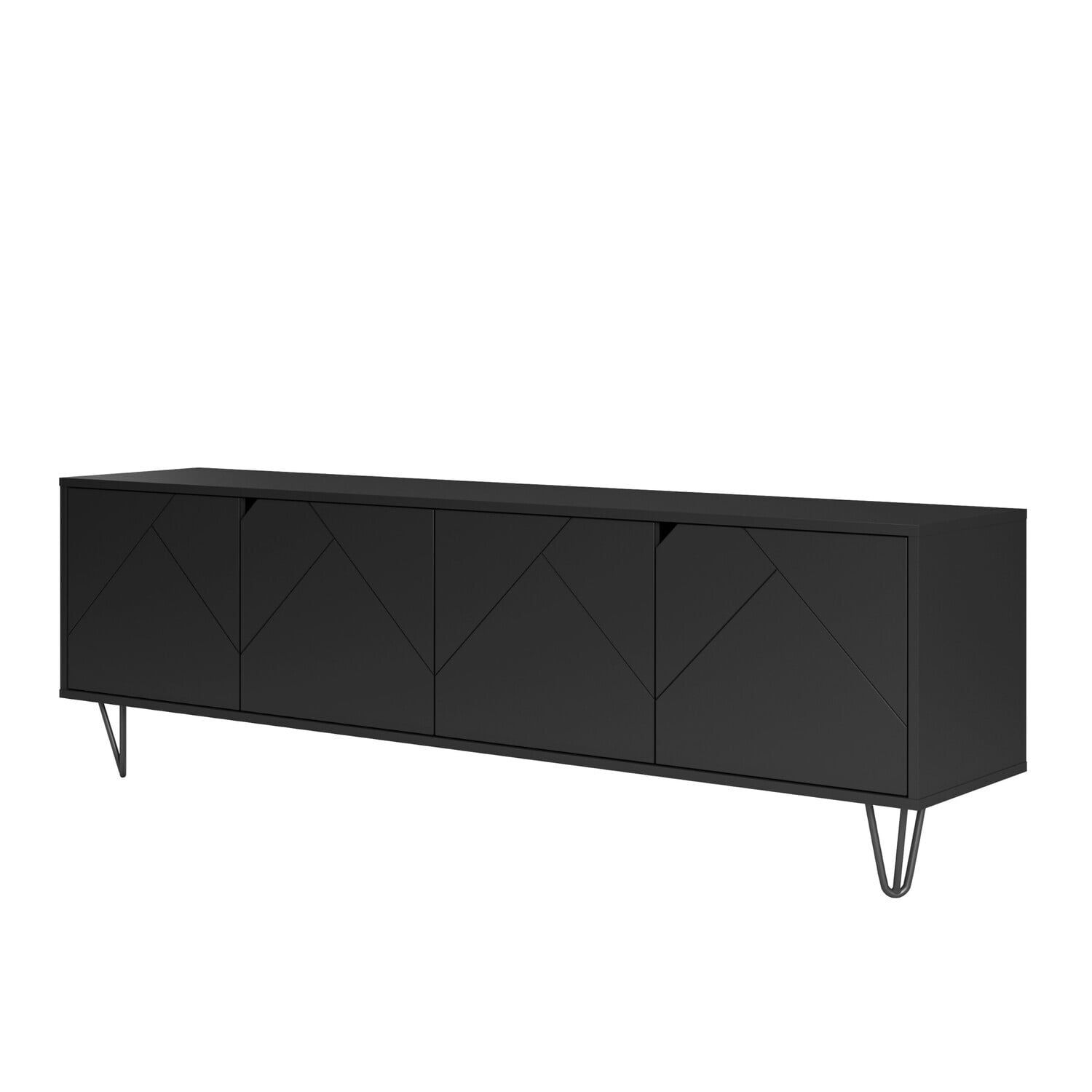 Sleek 72-Inch Black Engineered Wood TV Stand with Storage Cabinet