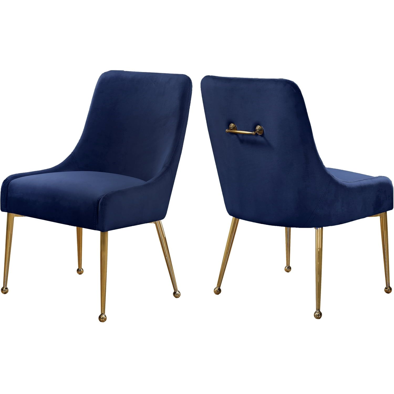 Navy Velvet Parsons Dining Chair with Gold Trim, Set of 2