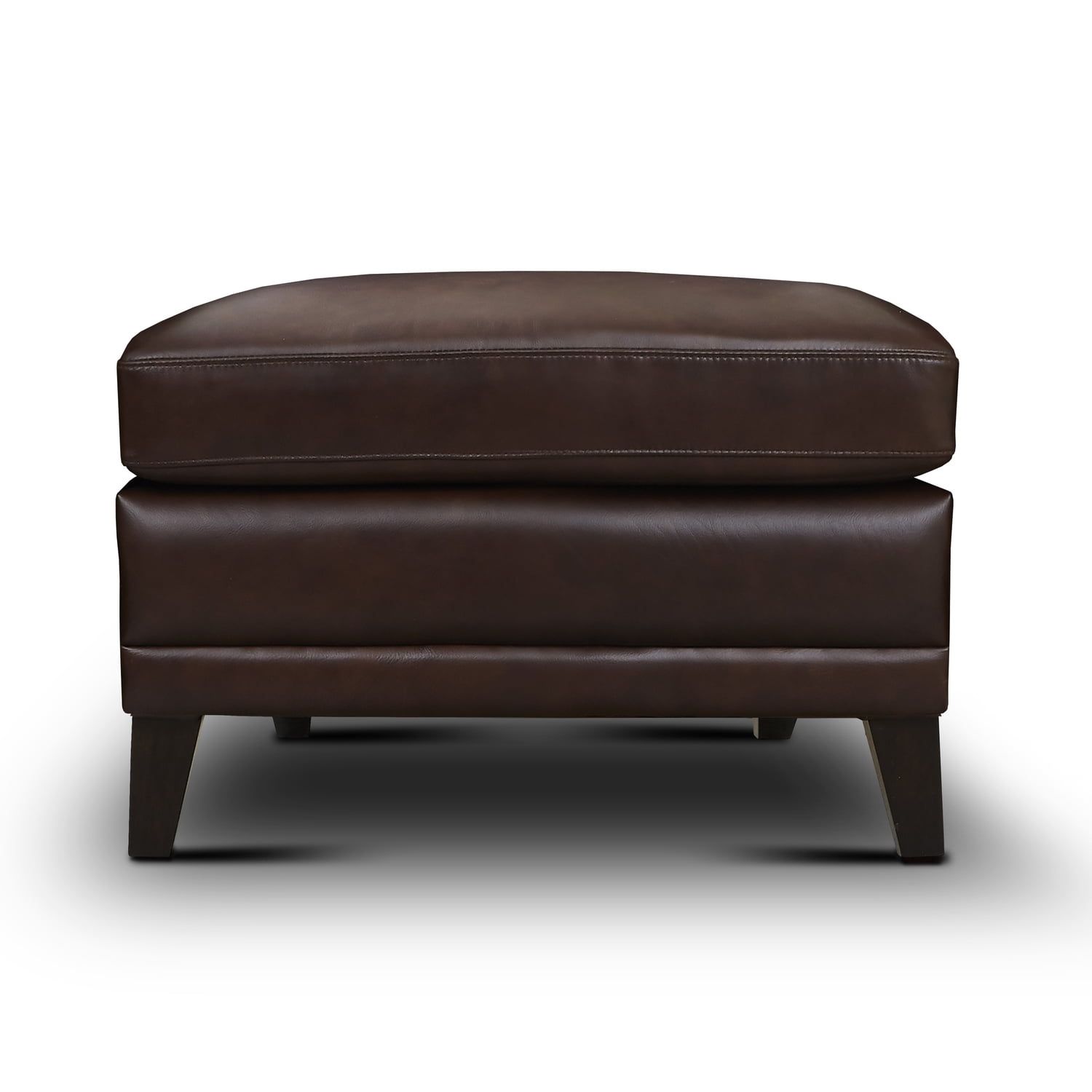 Sienna Luxe Genuine Leather Transitional Ottoman in Brown