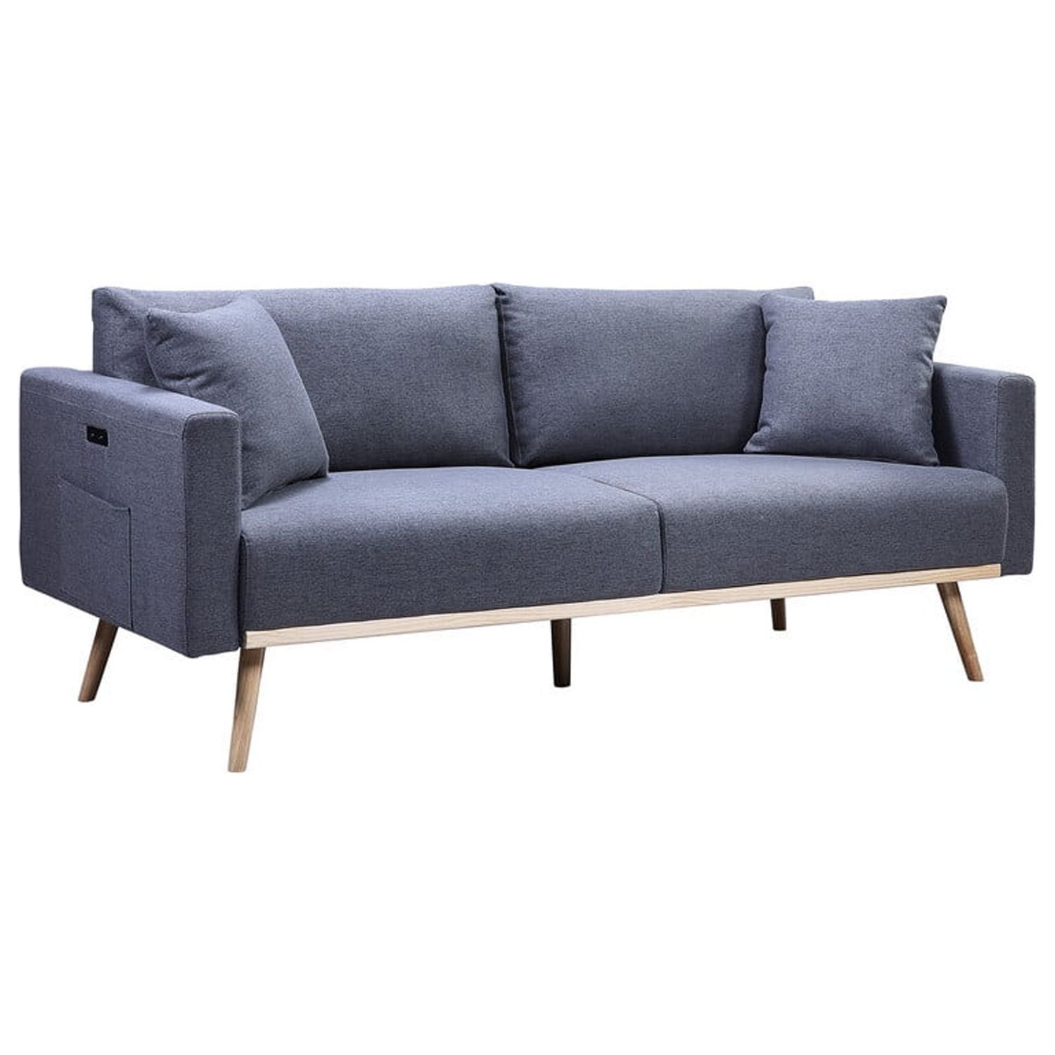 Easton Mid-Century Modern Dark Gray Linen Sofa with USB Ports