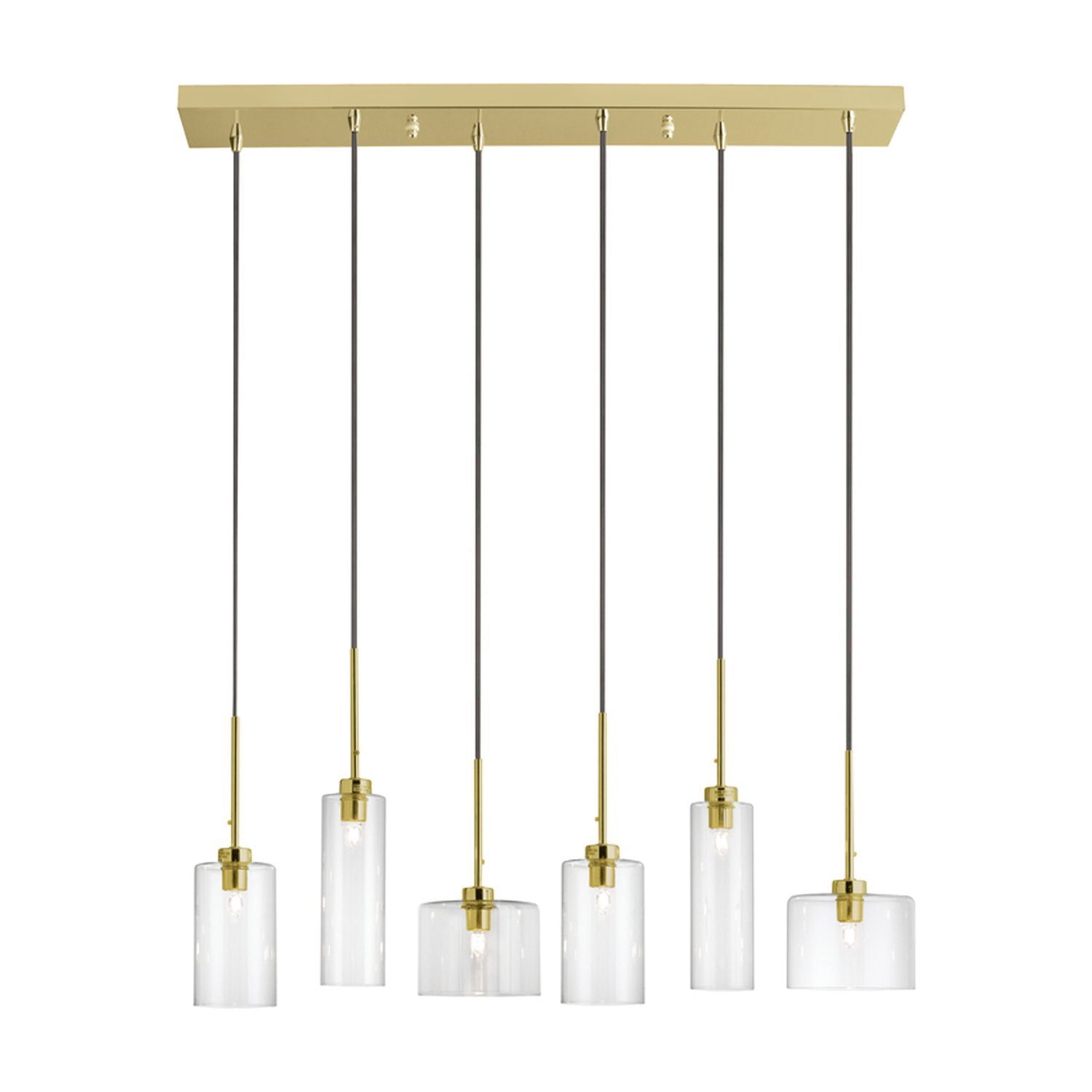 Aged Brass and Clear Glass 6-Light Halogen Pendant