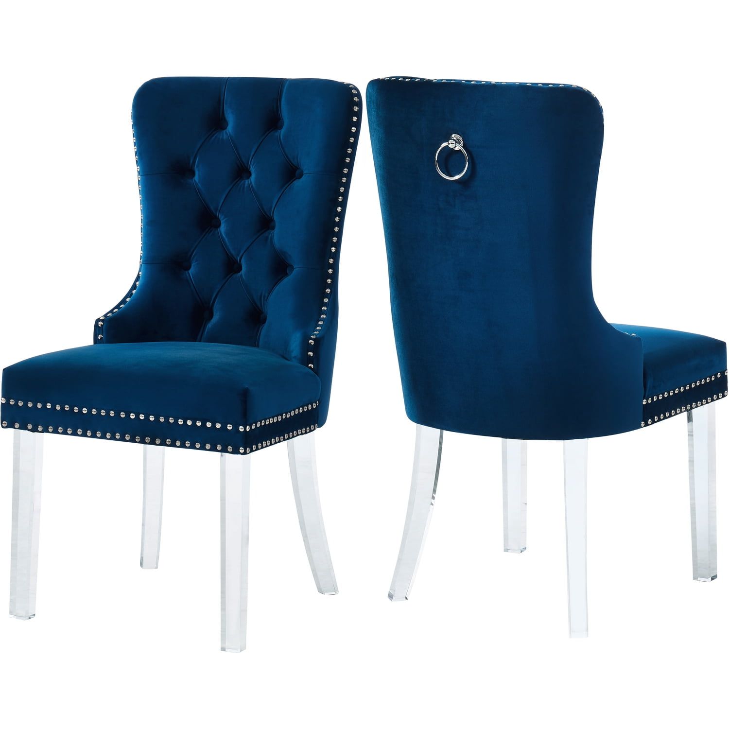 Navy Velvet Upholstered Dining Chair with High Back