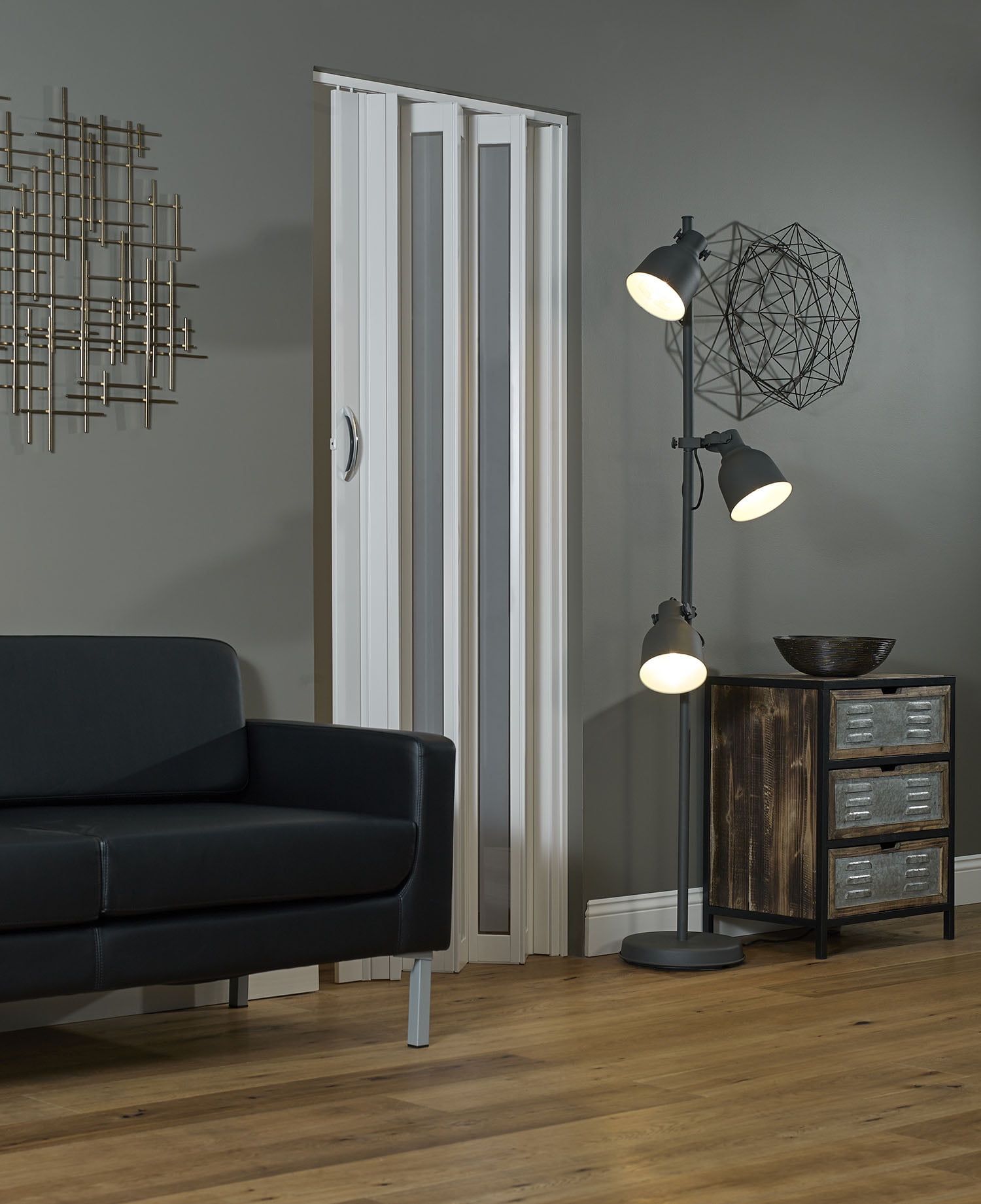 Metro Frosted White Turquoise Vinyl Folding Closet Door 36 x 80 in.