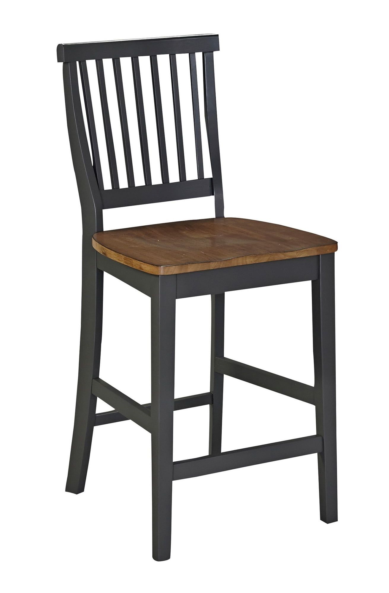 Gray and Oak Wood Counter Stool with Slatted Back