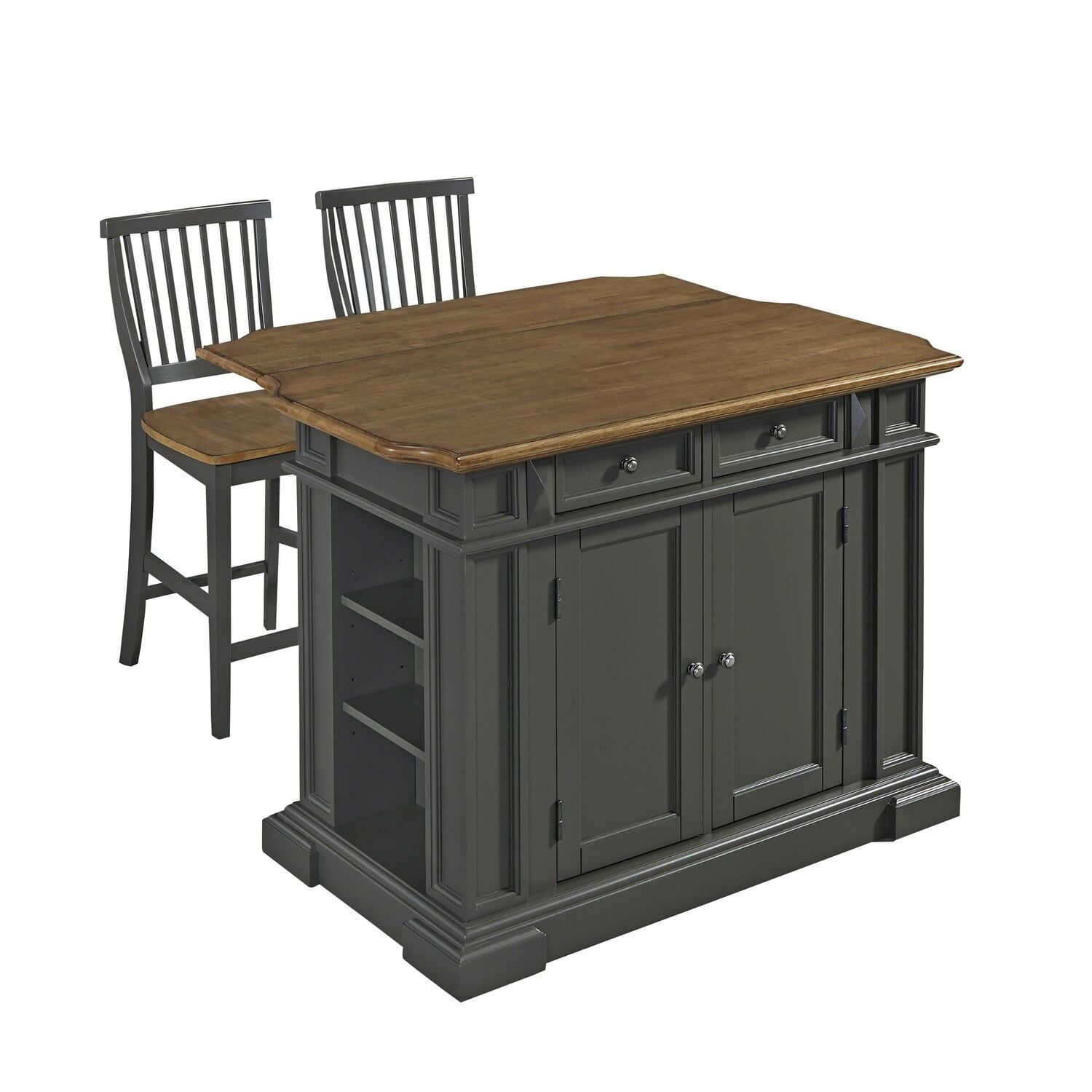 Americana Gray Kitchen Island Set with Distressed Oak Top