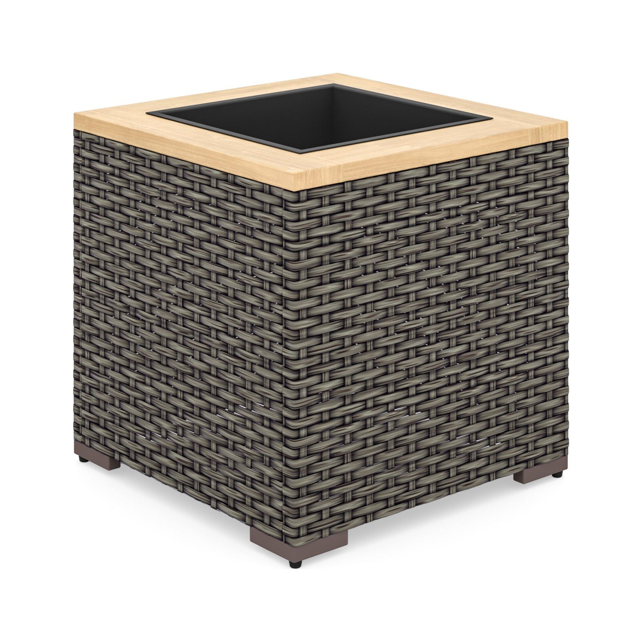 Boca Raton 18" Brown Rattan and Acacia Outdoor Planter