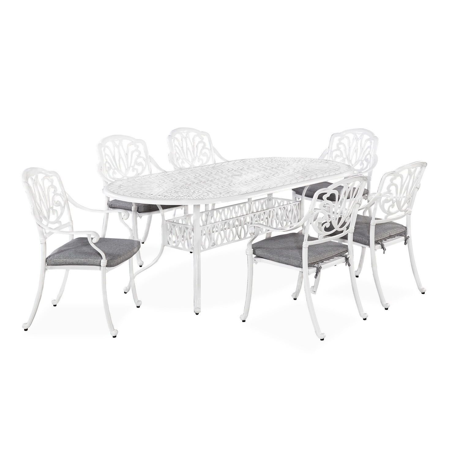 Capri Elegance White Cast Aluminum 6-Person Oval Outdoor Dining Set