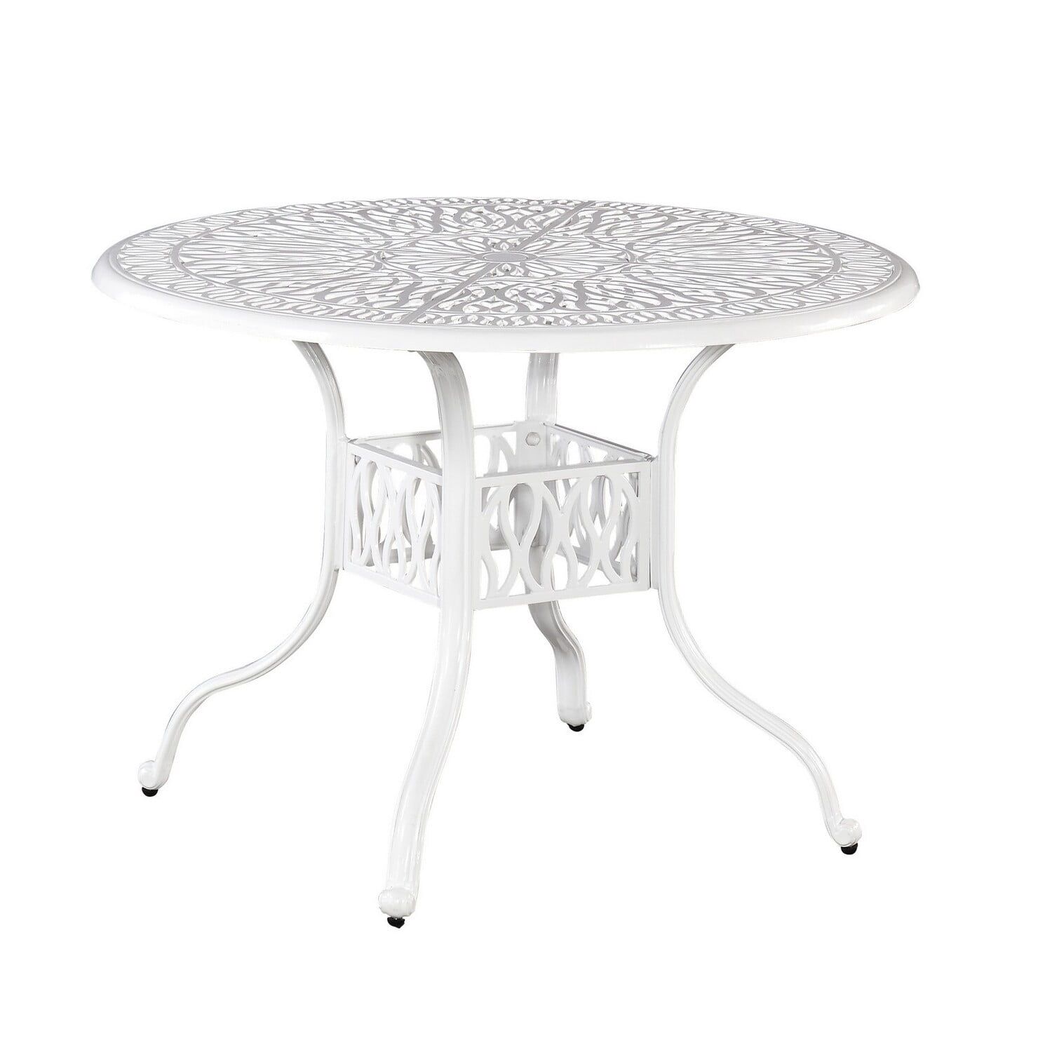 Capri 42" Floral-Patterned Cast Aluminum Outdoor Dining Table in Off White