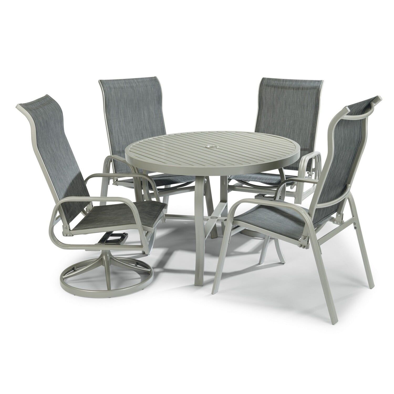 Gray Aluminum 5-Piece Outdoor Dining Set with Swivel Chairs