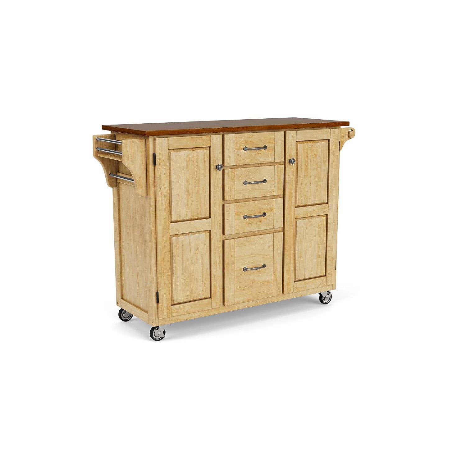 Natural Wood Kitchen Cart with Cherry Top and Storage