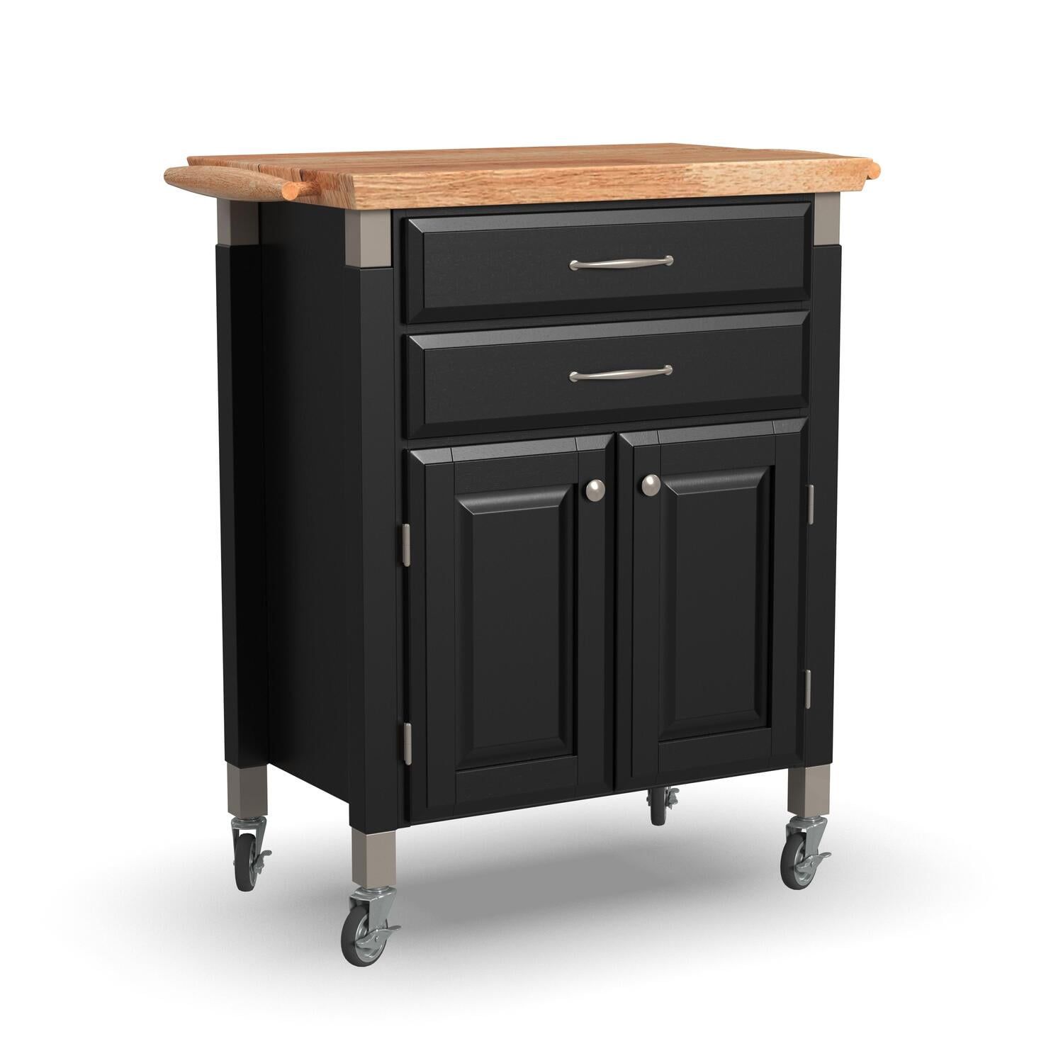 Black and Natural Maple Wood Kitchen Cart with Storage