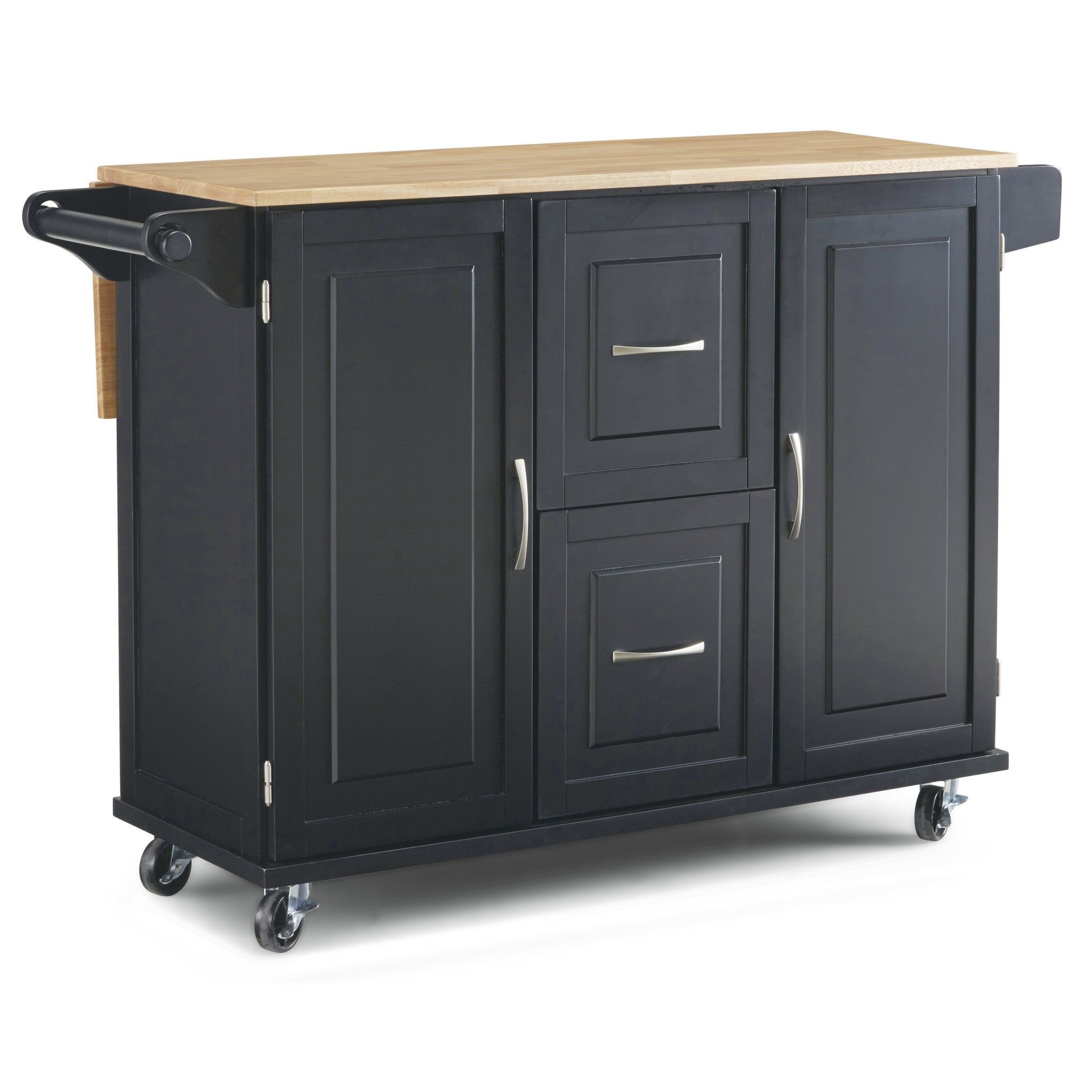 Black Wood Kitchen Cart with Drop Leaf and Storage