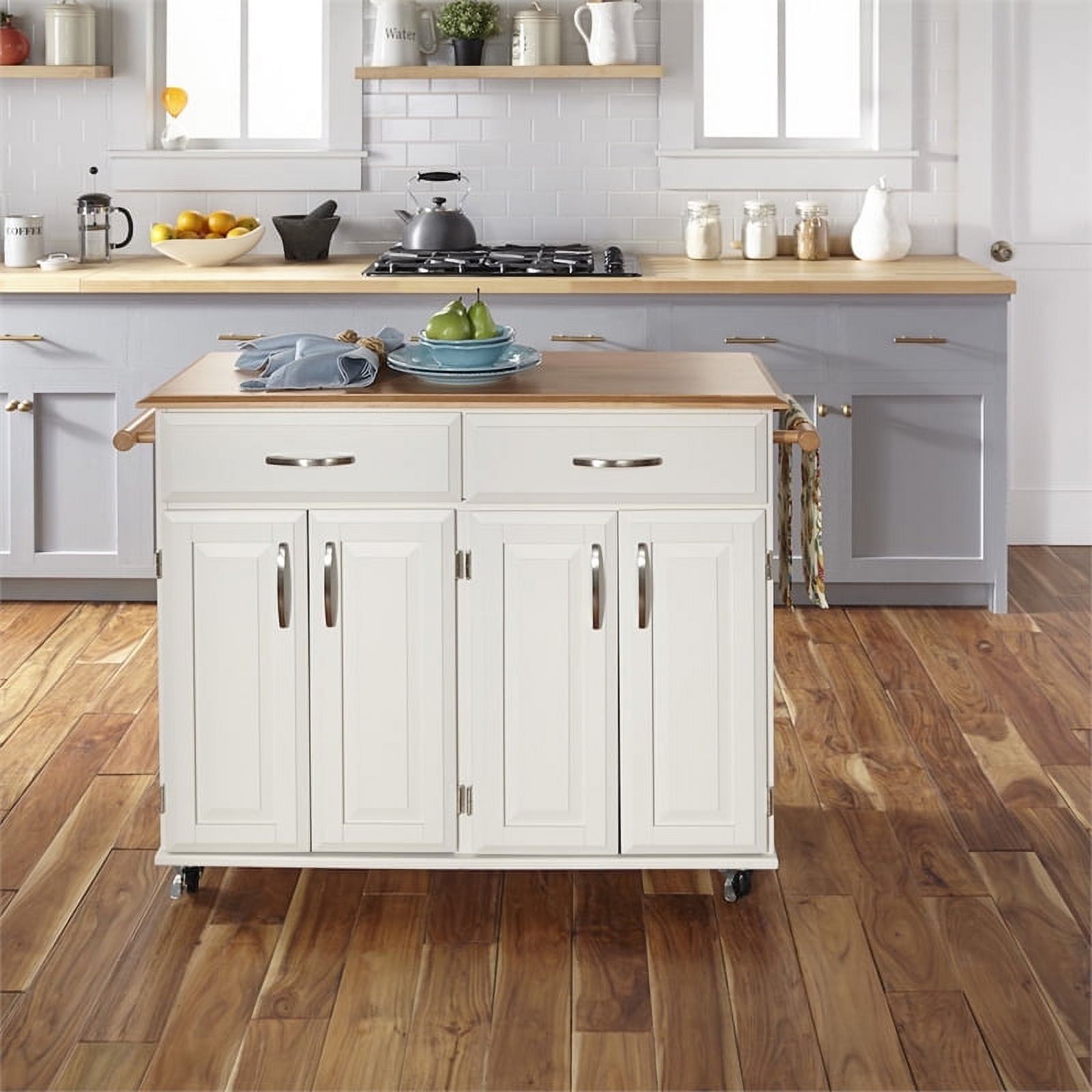 Maple and White Rectangular Kitchen Cart with Storage