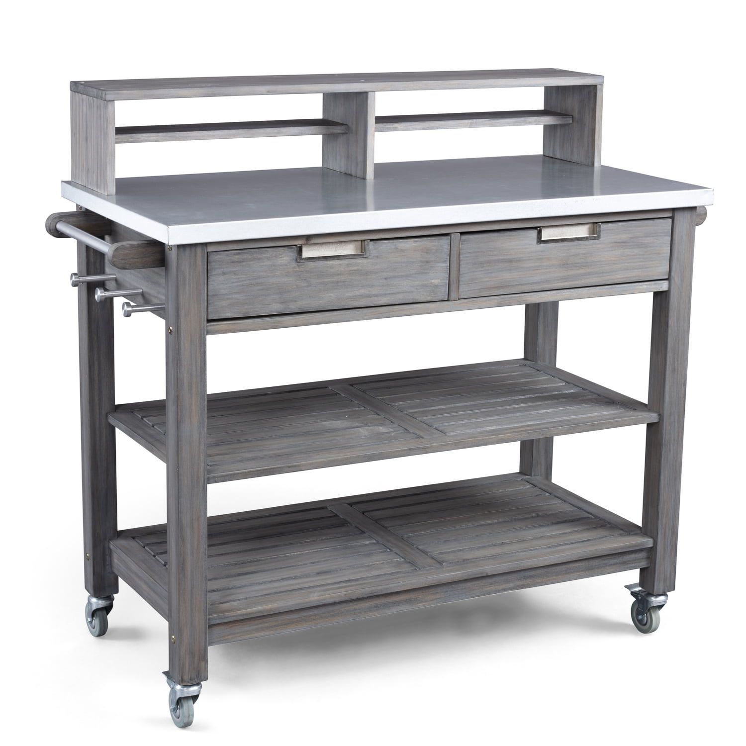 Gray Acacia Wood Potting Bench with Galvanized Steel Top