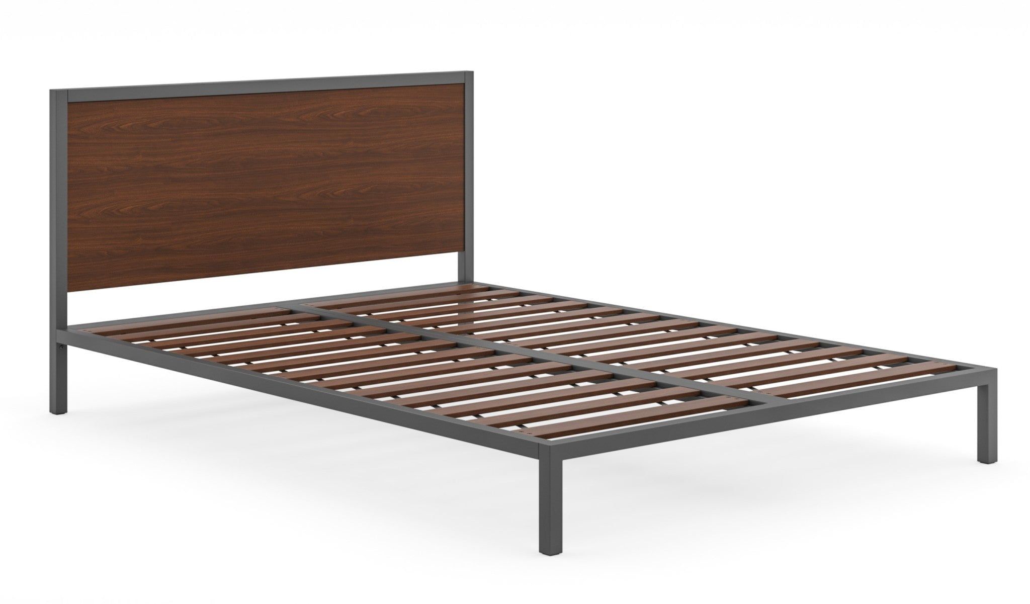 Walnut Brown Mahogany Queen Bed Frame with Upholstered Headboard