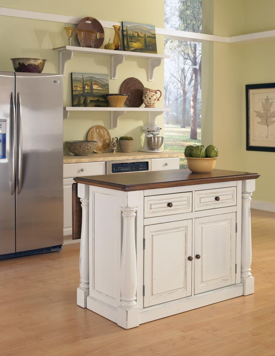 Monarch Off-White Kitchen Island with Hardwood Top