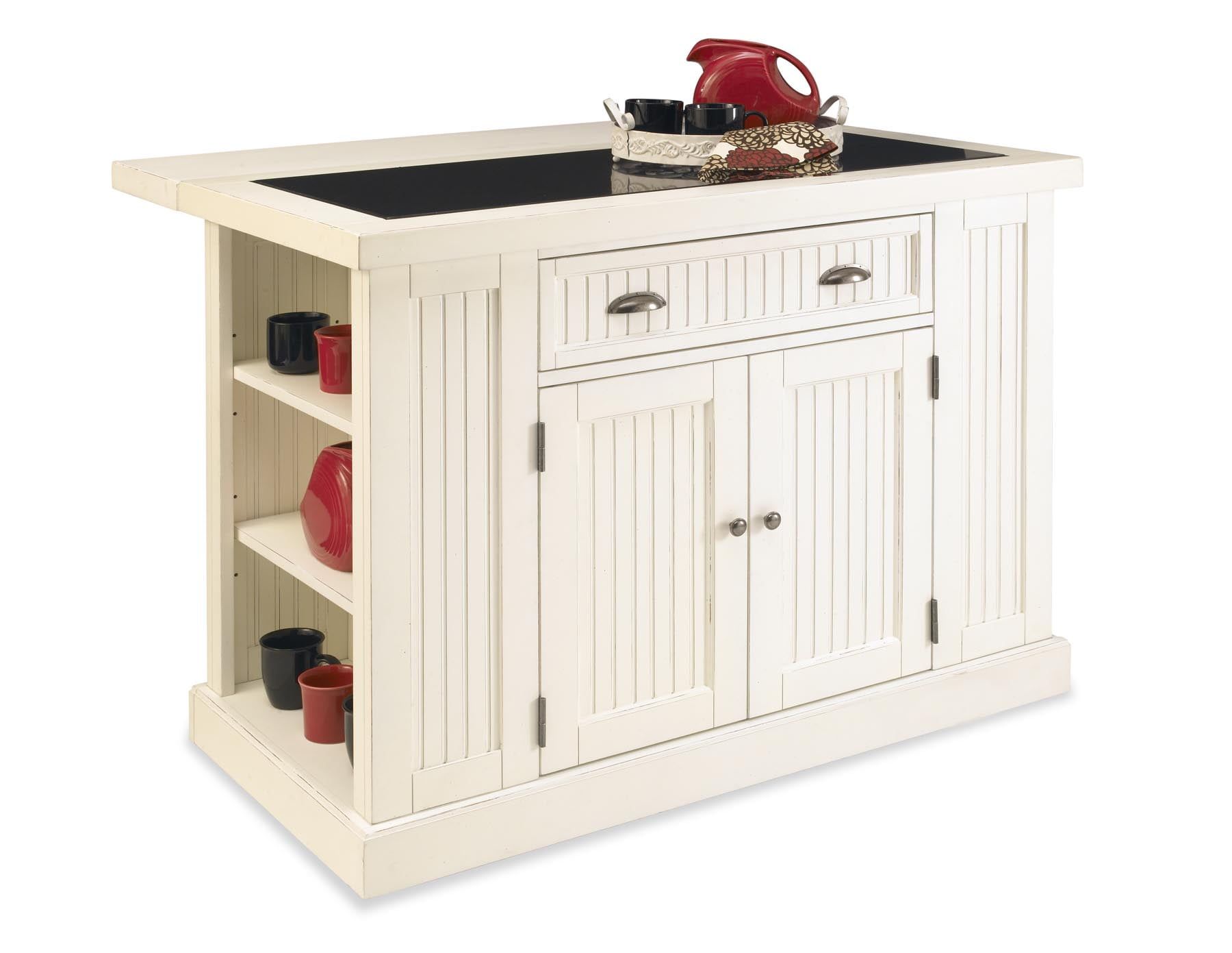 Nantucket Off-White Kitchen Island with Black Granite Top