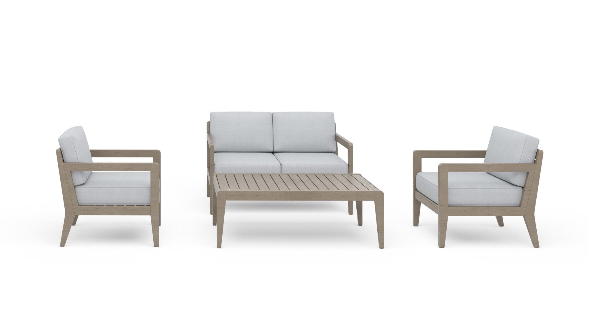 Gray Acacia Wood Outdoor Loveseat 4-Piece Set with Cushions