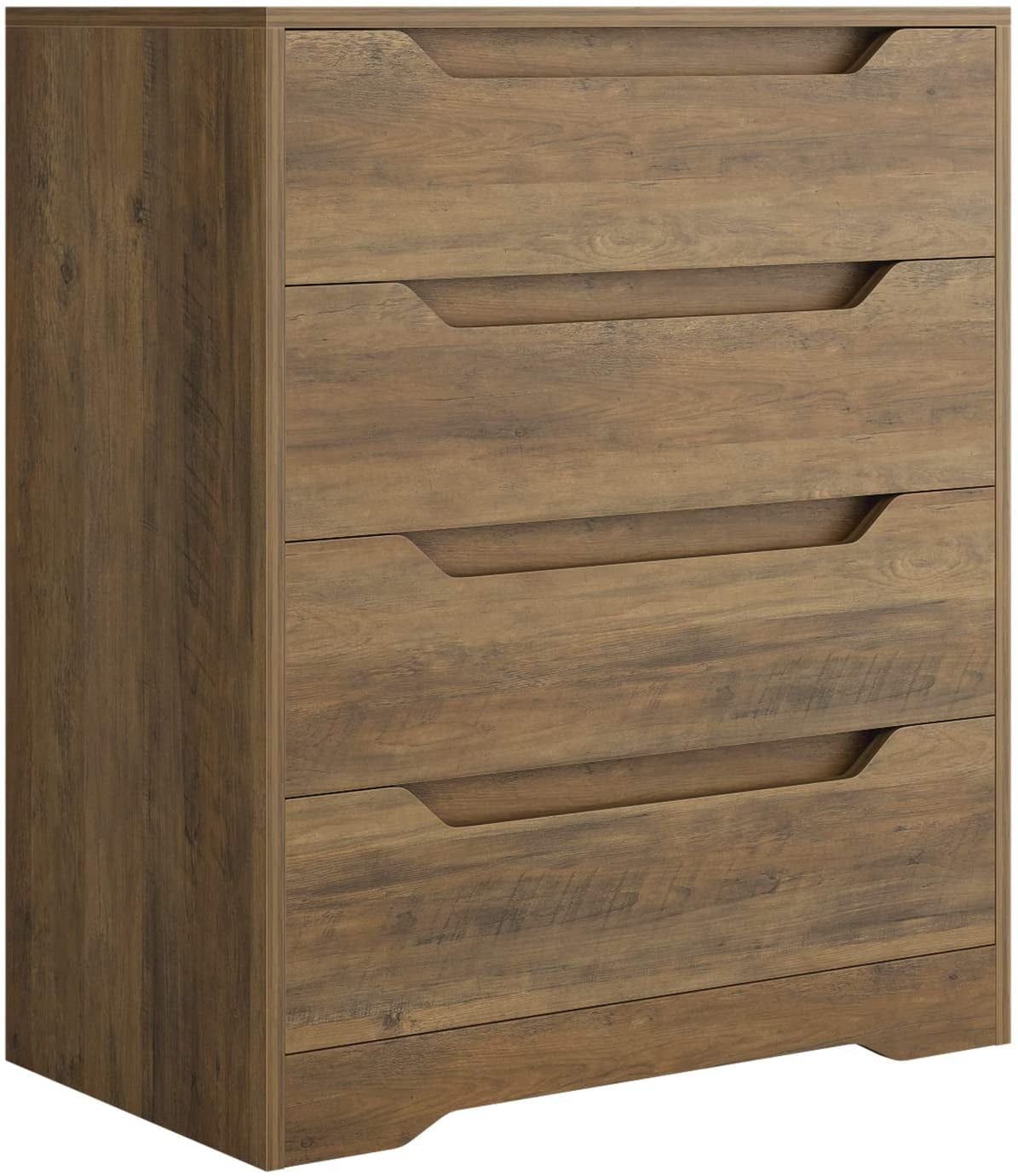 Rustic Brown Modern 4 Drawer Wood Dresser with Cut-Out Handles