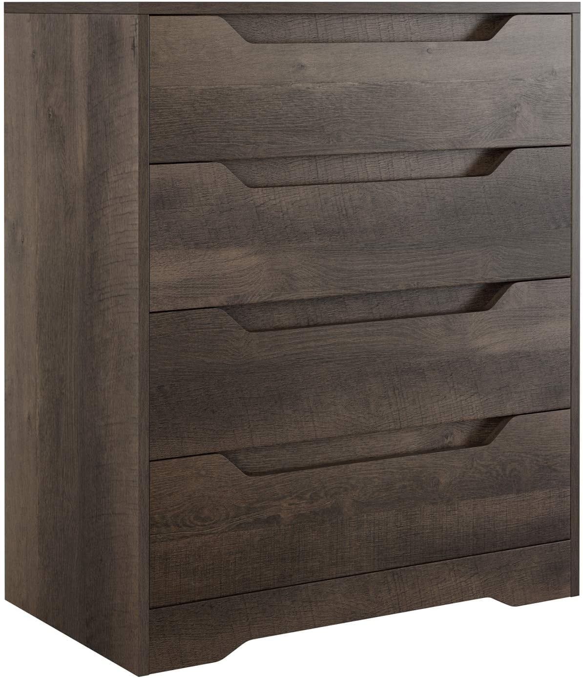 Dark Brown Vertical 4-Drawer MDF Dresser with Cut-Out Handles