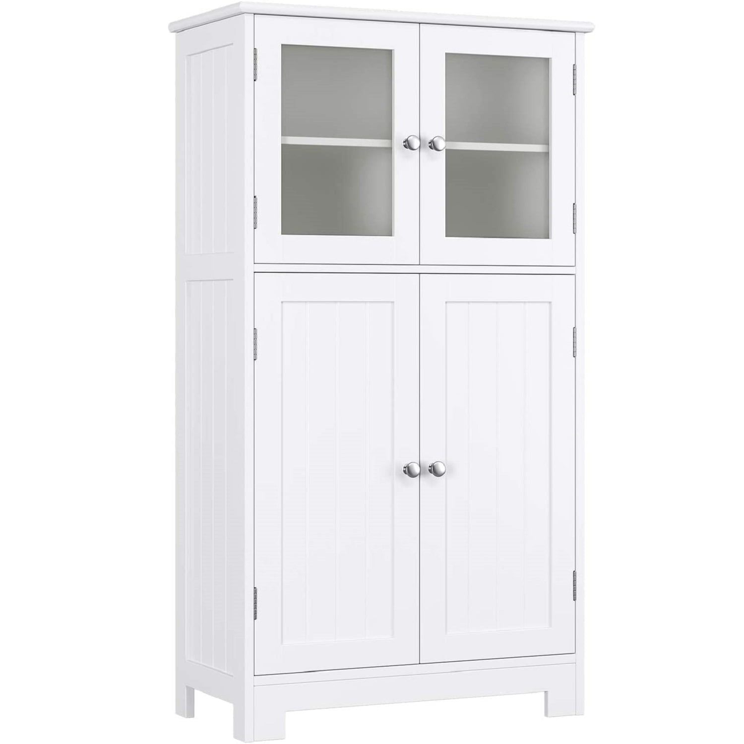 White MDF Cabinet with Frosted Glass Doors and Adjustable Shelves