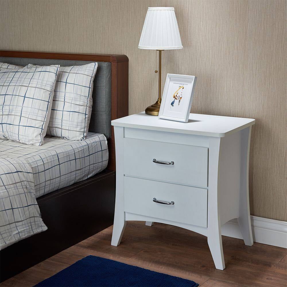 White Wood 2-Drawer Contemporary Nightstand